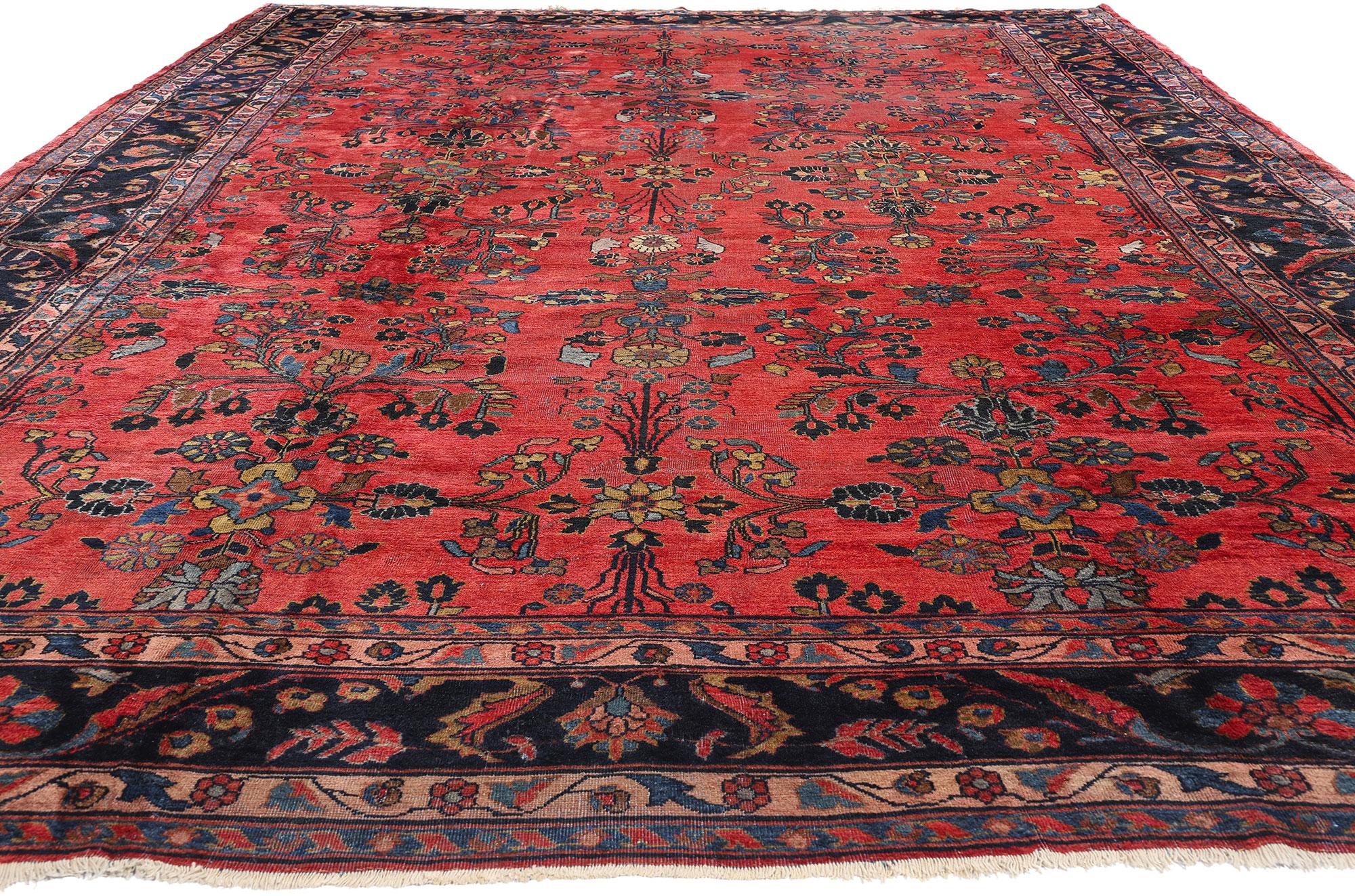 Sarouk Farahan Tapis Sarouk persan ancien à fleurs rouges, 10'08 x 16'09 en vente