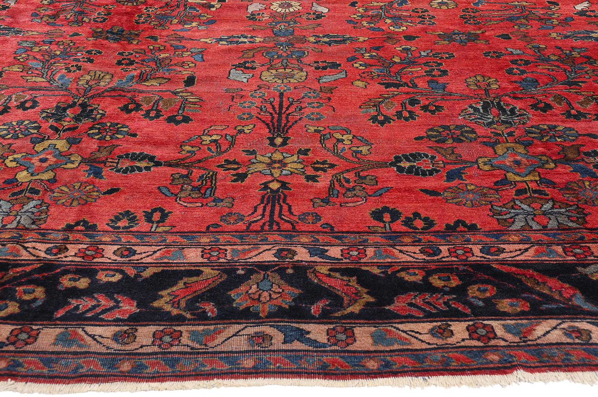 Perse Tapis Sarouk persan ancien à fleurs rouges, 10'08 x 16'09 en vente