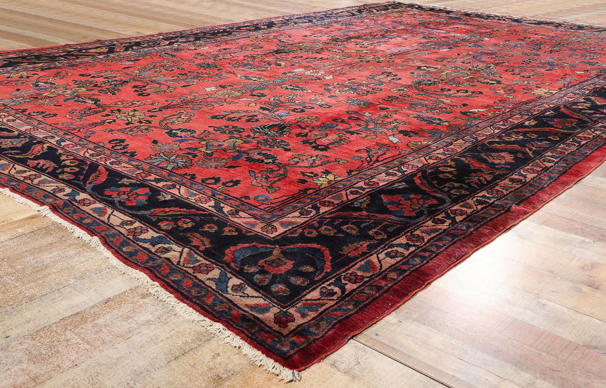 20ième siècle Tapis Sarouk persan ancien à fleurs rouges, 10'08 x 16'09 en vente