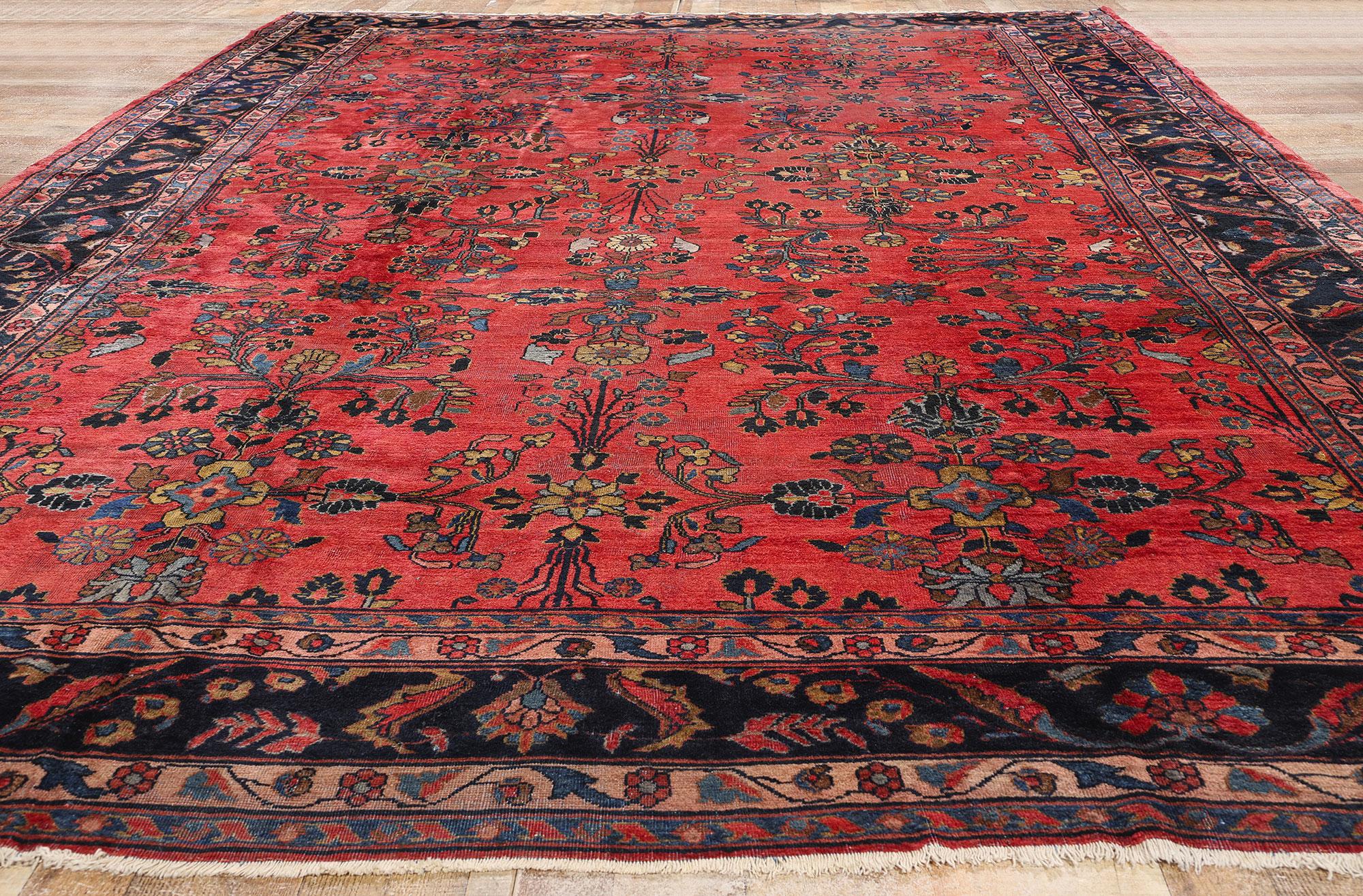 Laine Tapis Sarouk persan ancien à fleurs rouges, 10'08 x 16'09 en vente