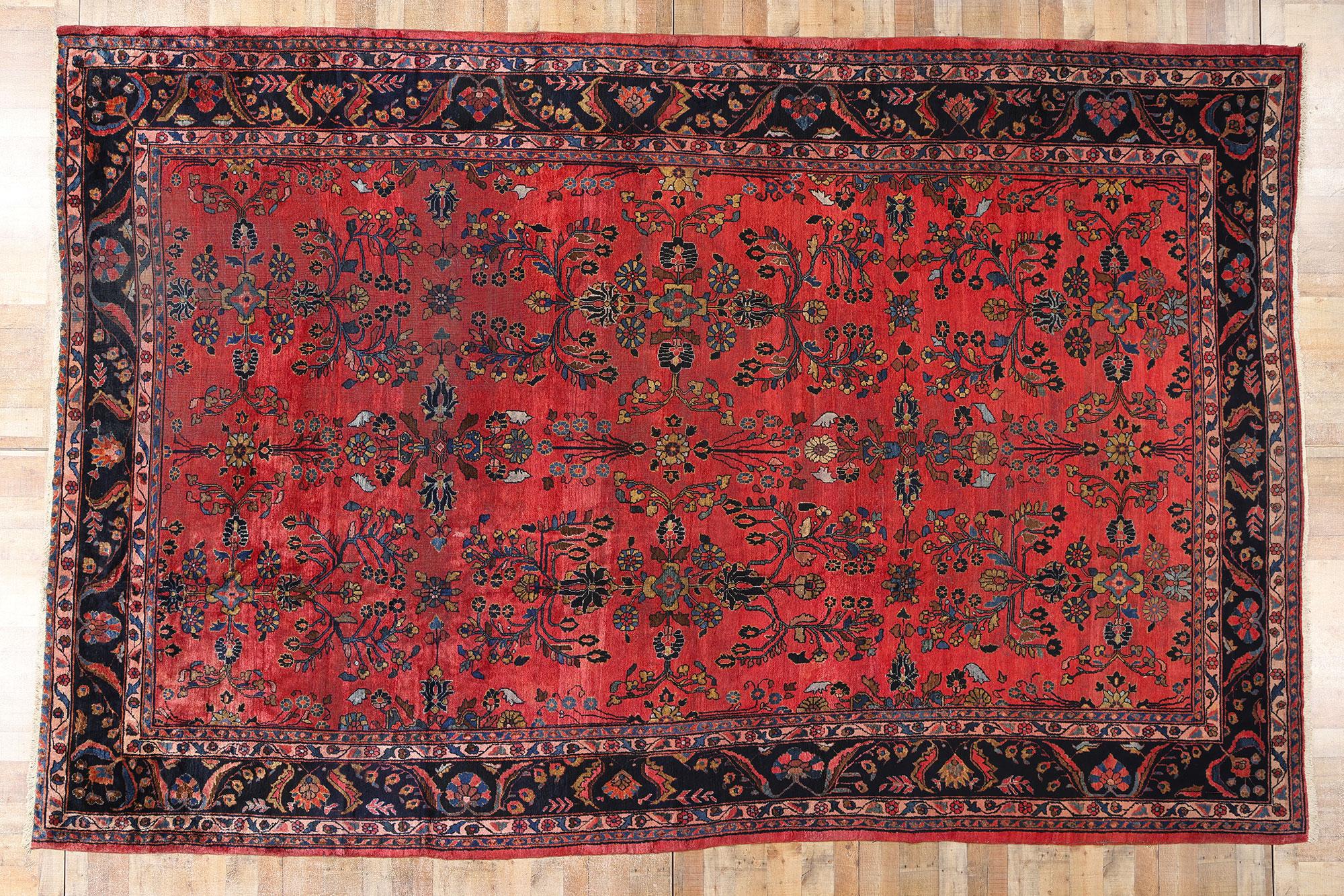 Tapis Sarouk persan ancien à fleurs rouges, 10'08 x 16'09 en vente 1
