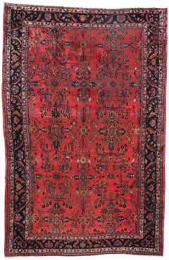 Antiker roter persischer Sarouk-Teppich mit Blumenmuster aus Sarouk, 10'08 x 16'09