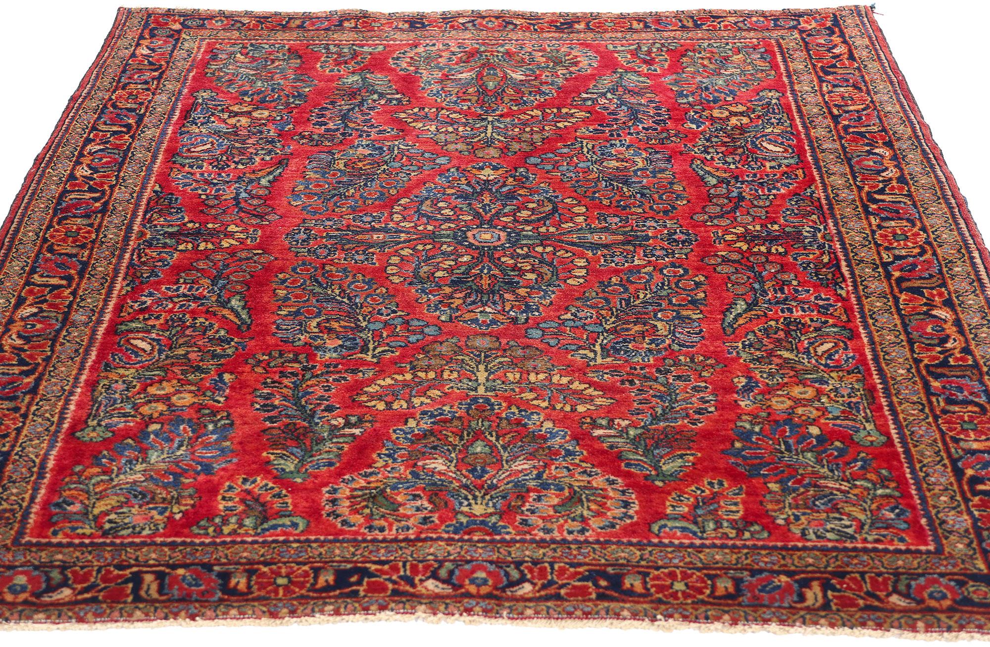 Sarouk Farahan Tapis Sarouk rouge persan à fleurs anciennes en vente