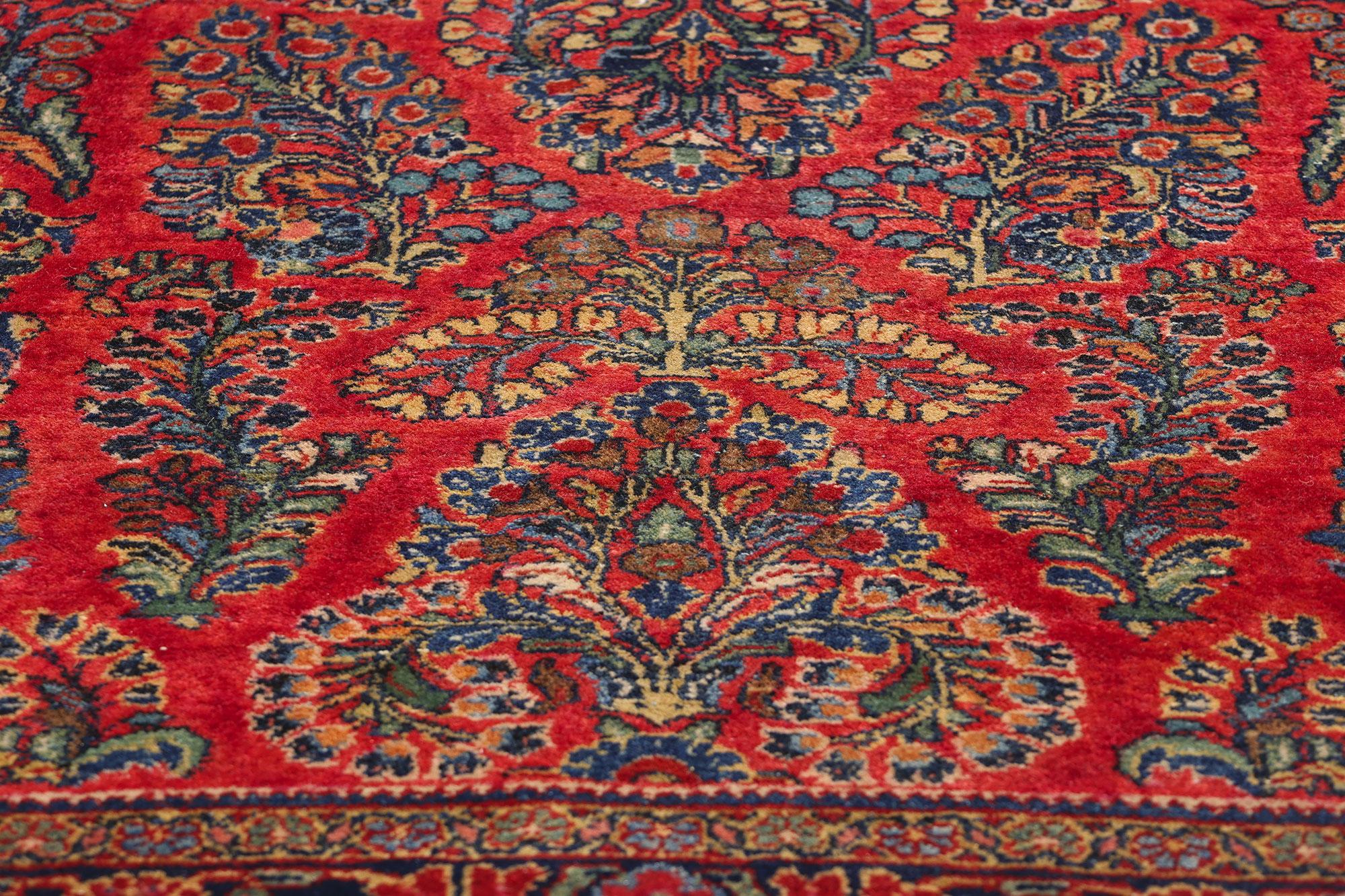 Noué à la main Tapis Sarouk rouge persan à fleurs anciennes en vente