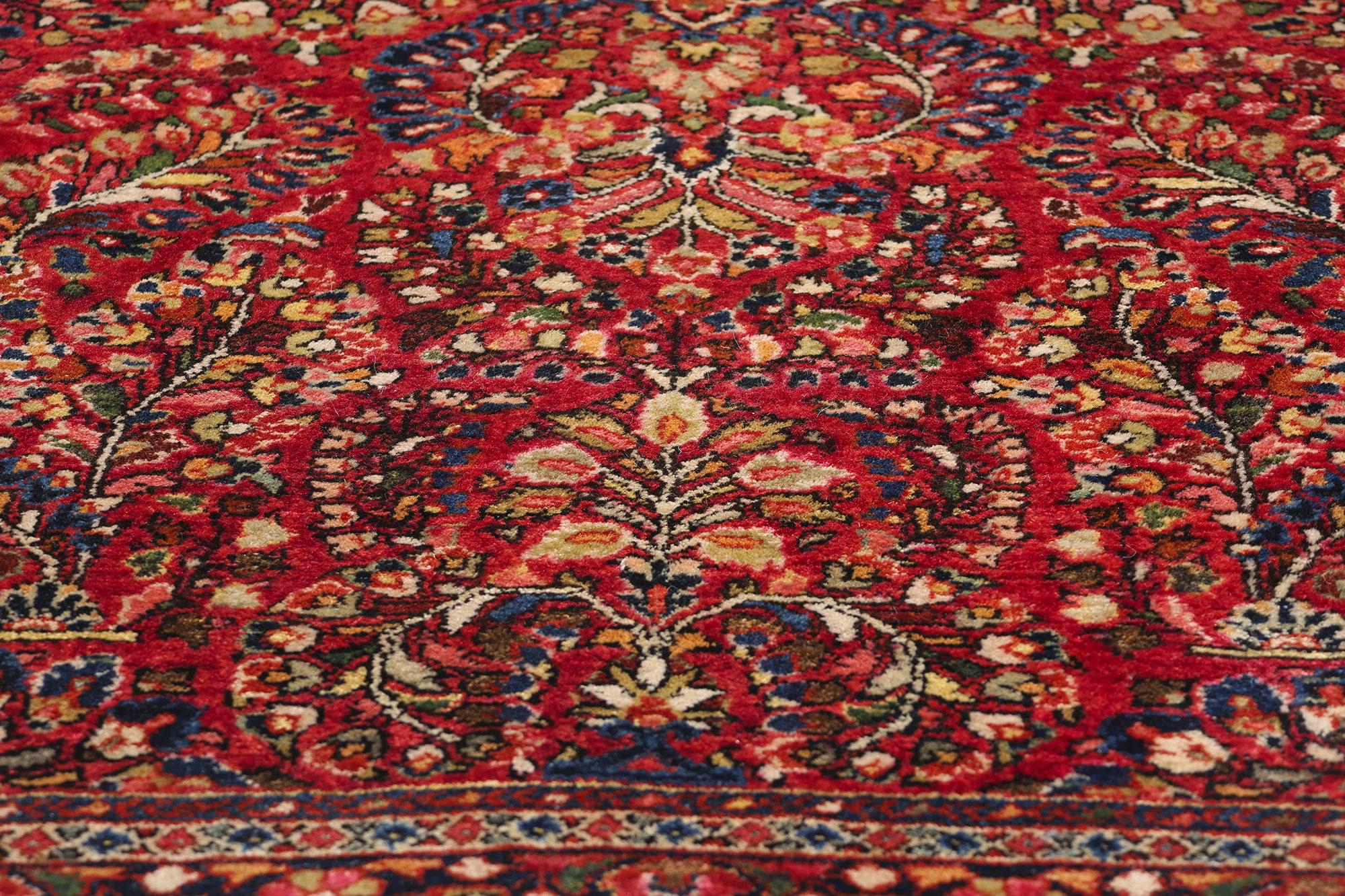 Noué à la main Tapis Sarouk rouge persan à fleurs anciennes en vente
