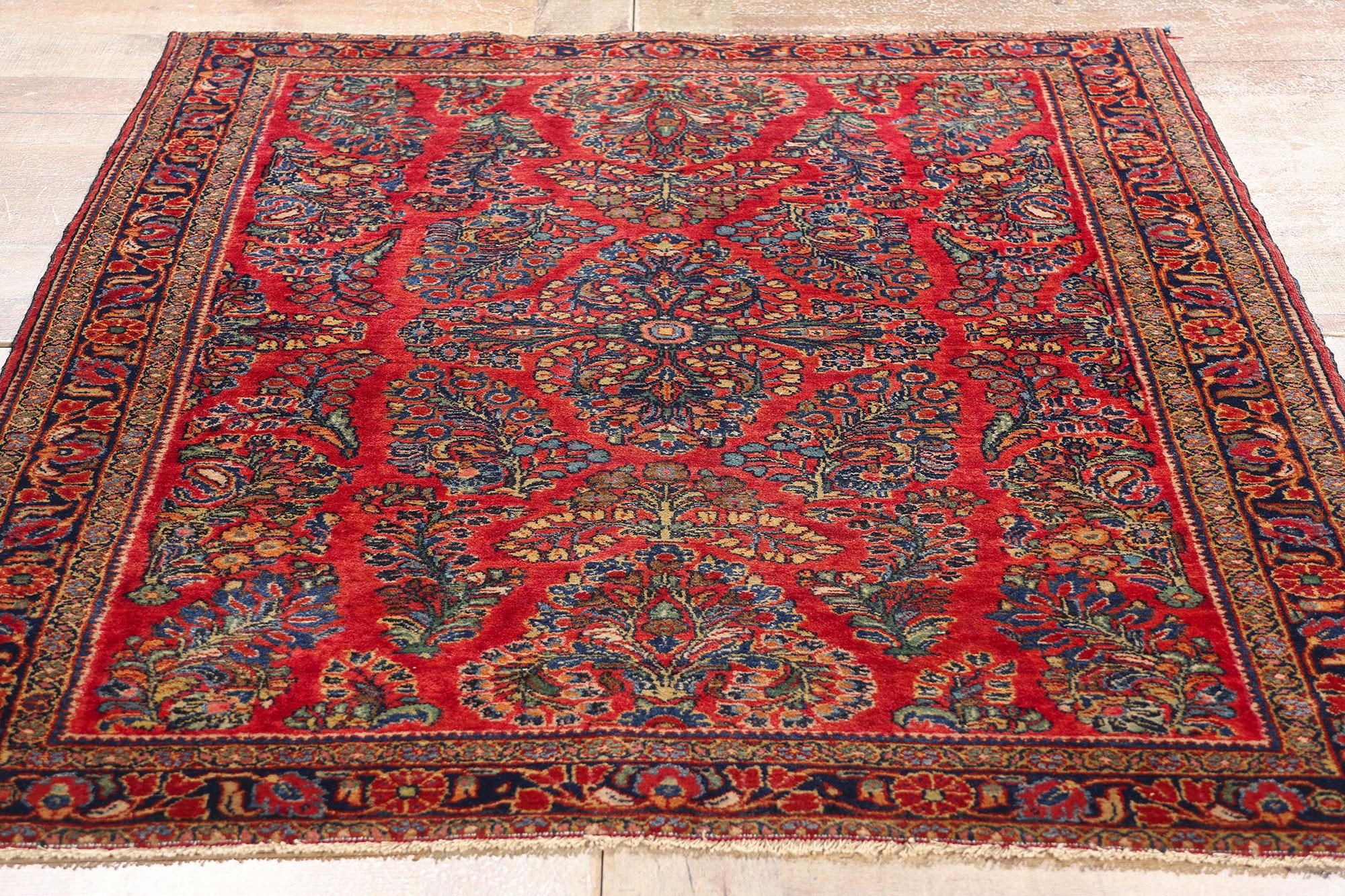 Laine Tapis Sarouk rouge persan à fleurs anciennes en vente