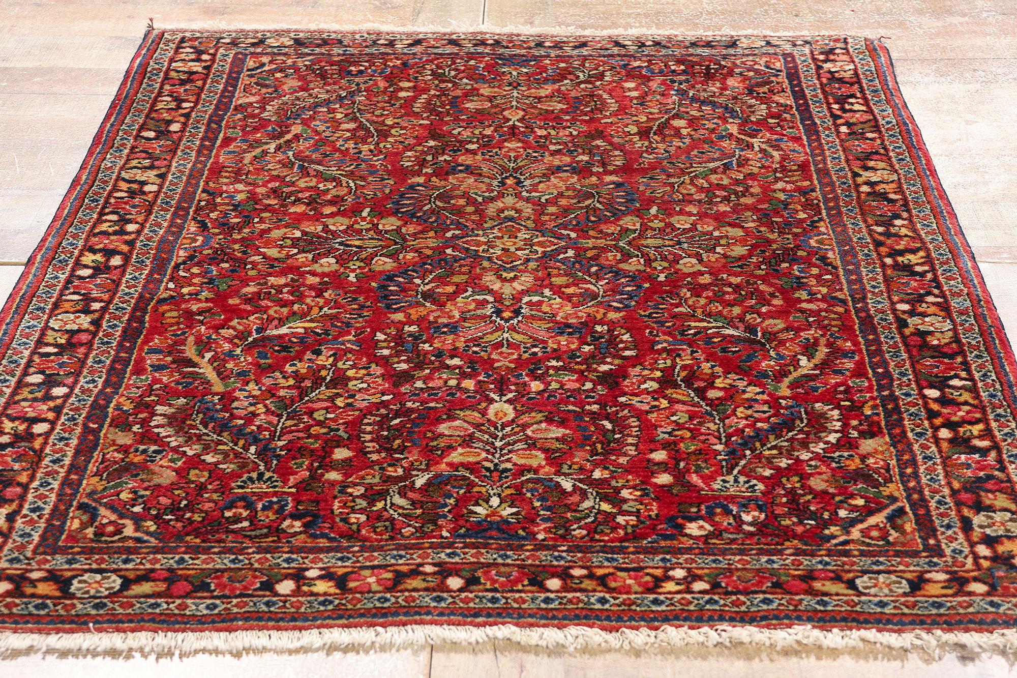 Laine Tapis Sarouk rouge persan à fleurs anciennes en vente