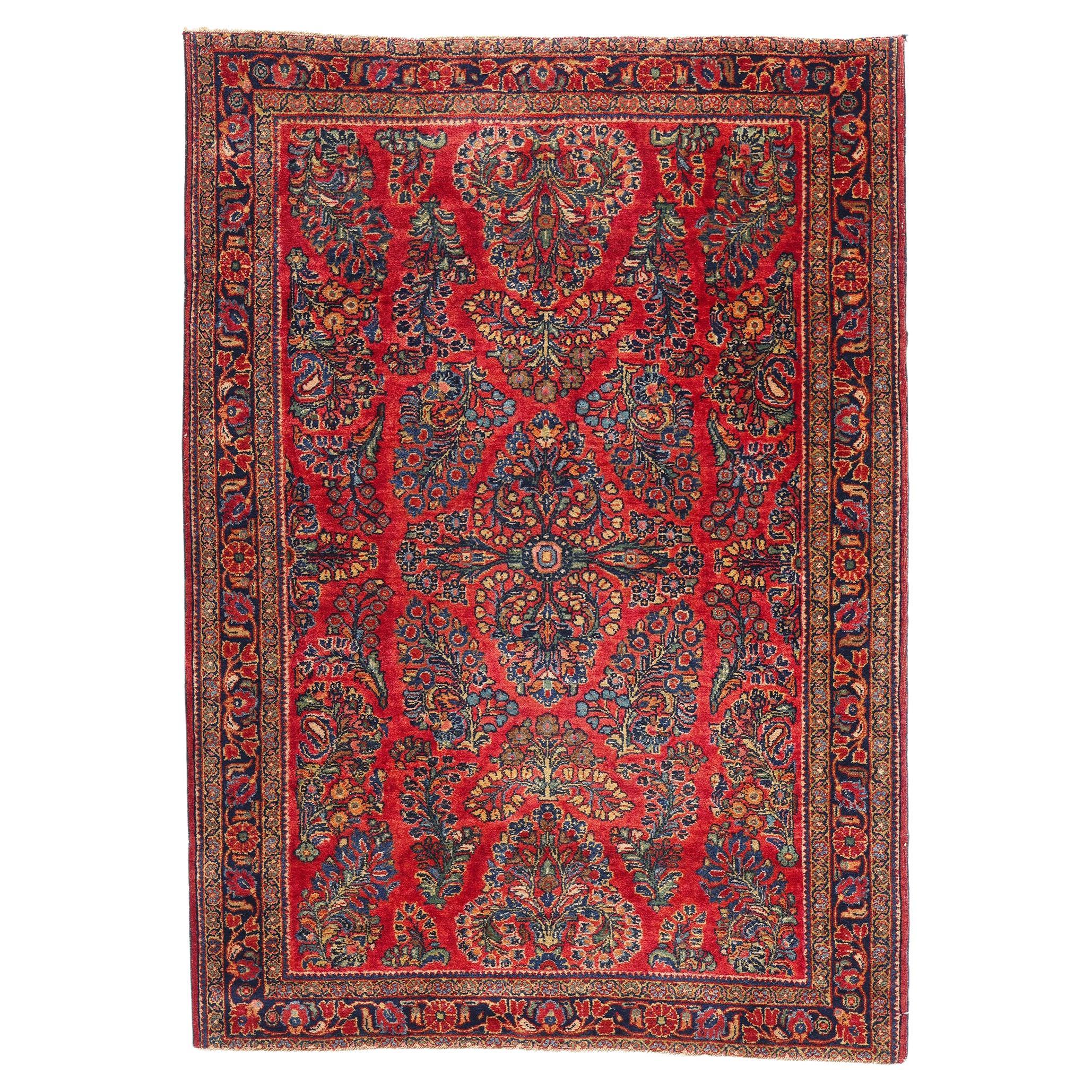 Antique Red Persian Floral Sarouk Carpet