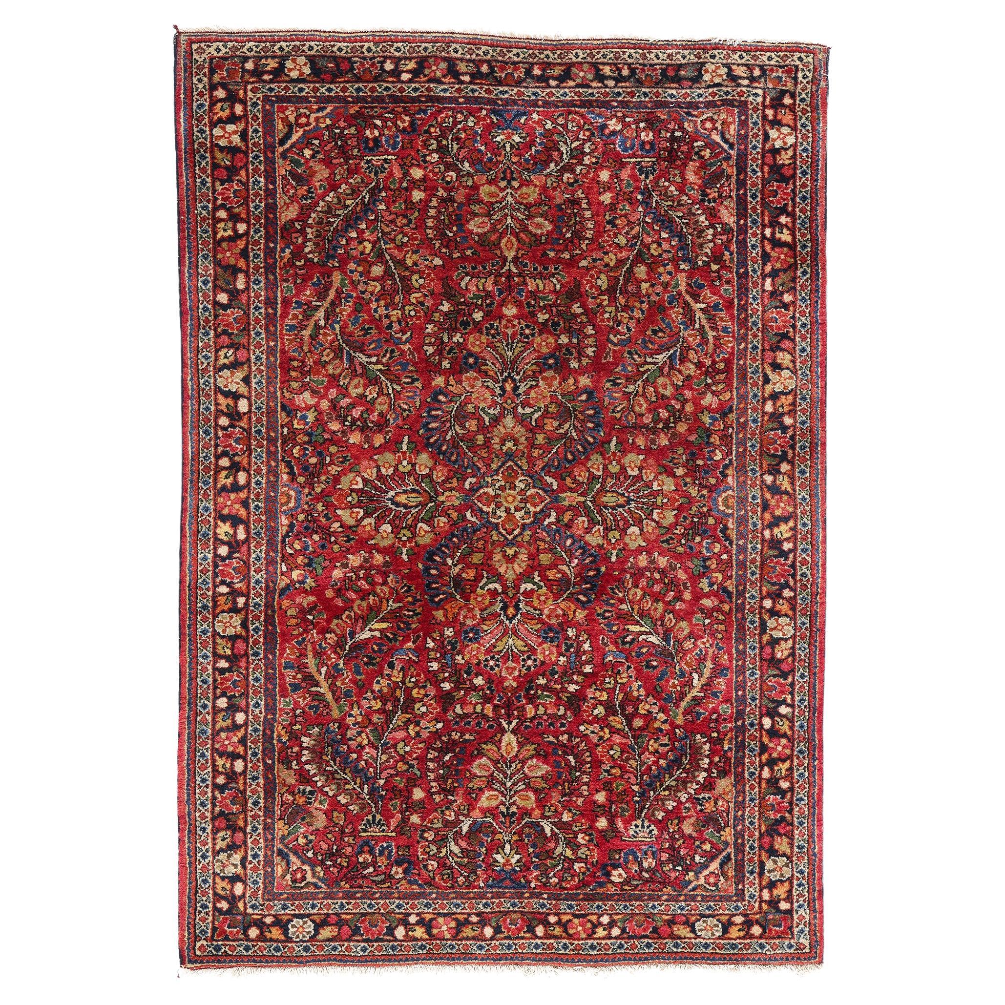 Antique Red Persian Floral Sarouk Carpet