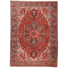 Antique Red Persian Heriz Rug, circa 1940 - FREE SHIPPING