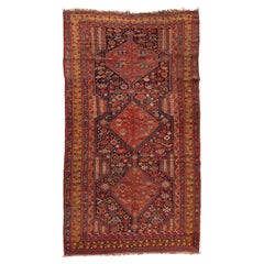 Antiker roter persischer Khamseh-Geometrischer Teppich, ca. 1920er-1930er Jahre