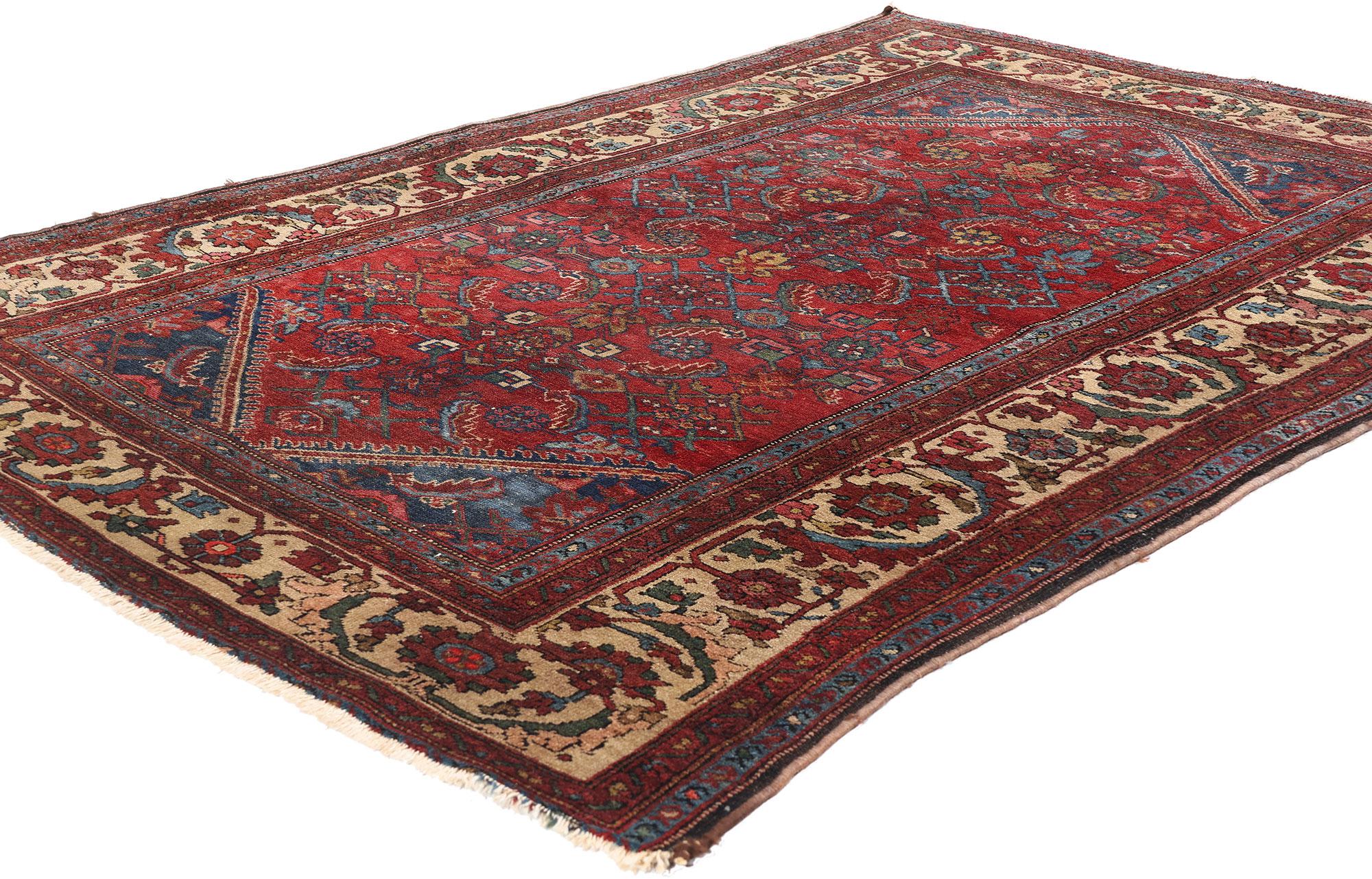 78963 Antiker persischer Lilihan-Teppich, 04'09 x 06'05. Dieser handgeknüpfte antike persische Lilihan-Teppich aus Wolle ist mit seinen leuchtenden Farben und seiner aufwendigen Kunstfertigkeit ein Zeugnis für die exquisite Handwerkskunst der