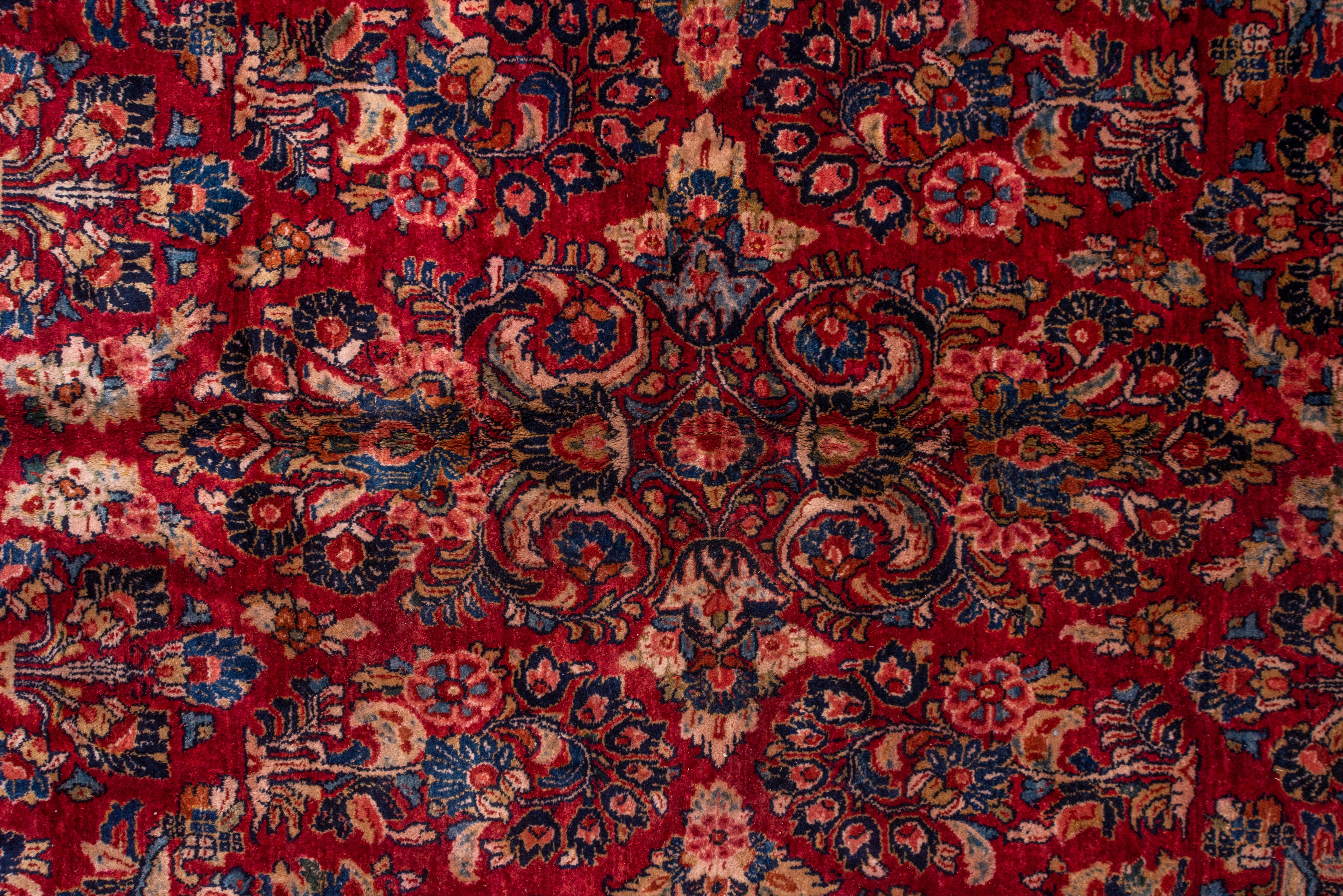 Mid-20th Century Antique Red Persian Sarouk Rug, All-Over Field, Silky Pile For Sale