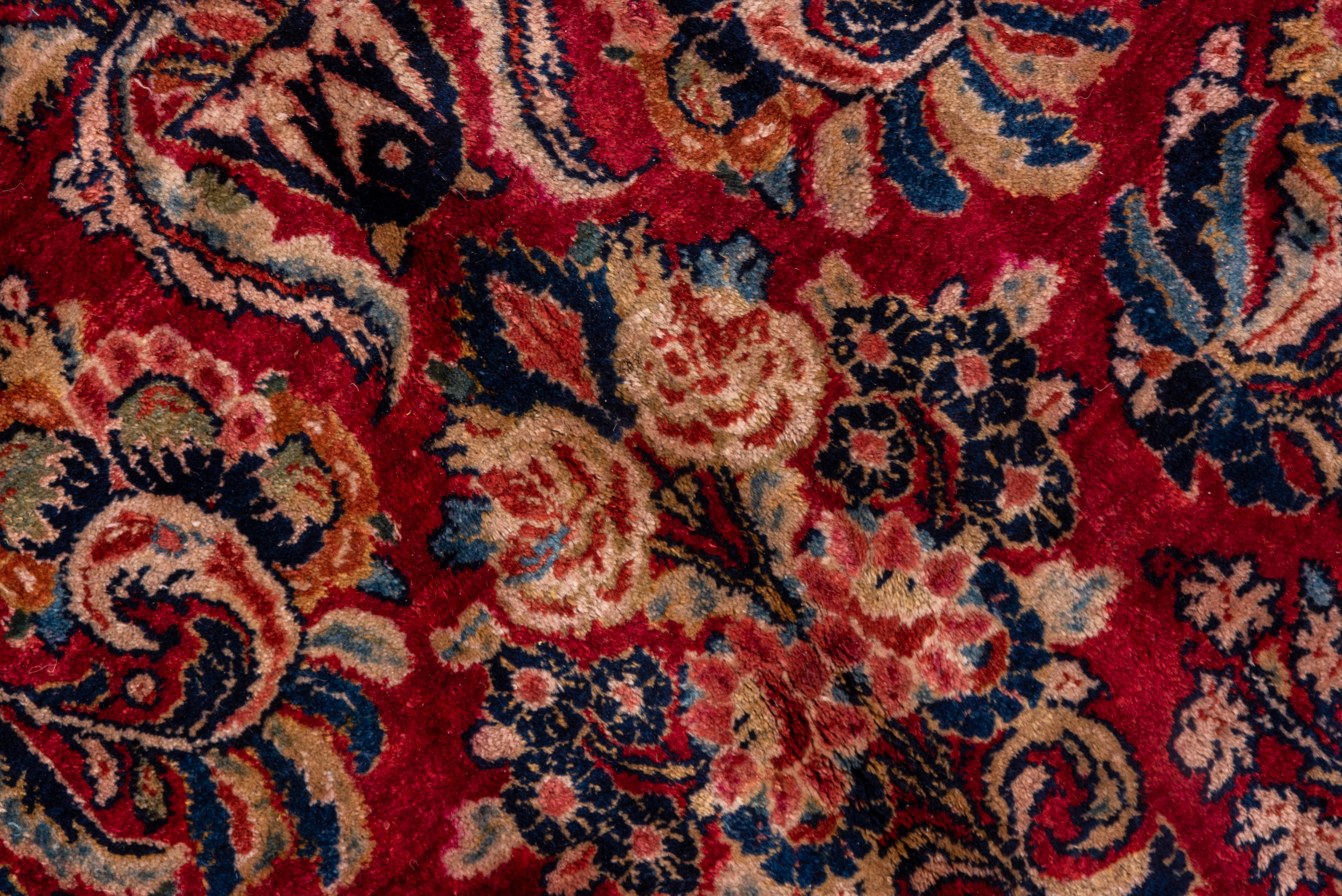 Wool Antique Red Persian Sarouk Rug, All-Over Field, Silky Pile For Sale