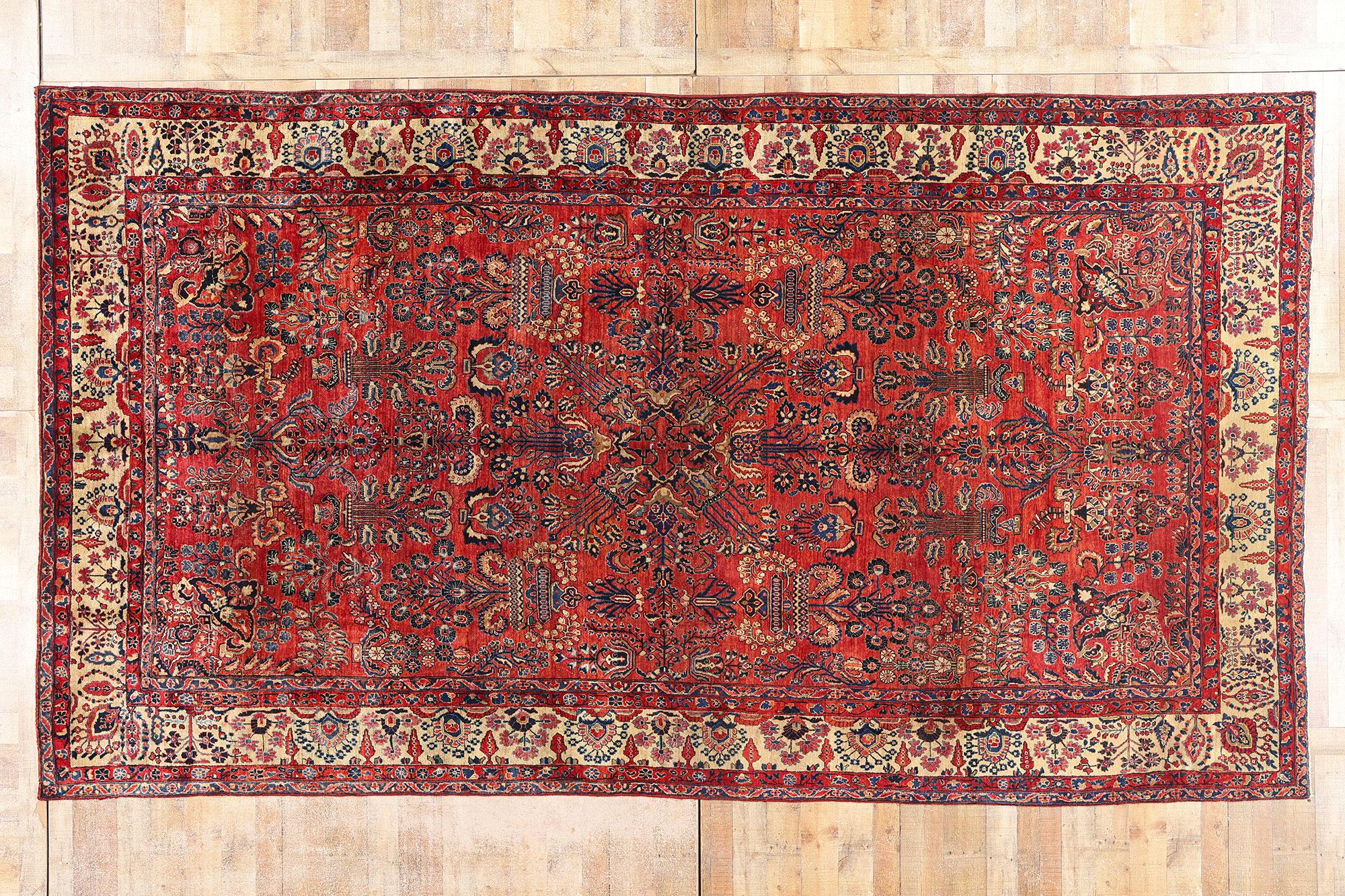 Antique Red Persian Sarouk Rug with Traditional Style For Sale 3