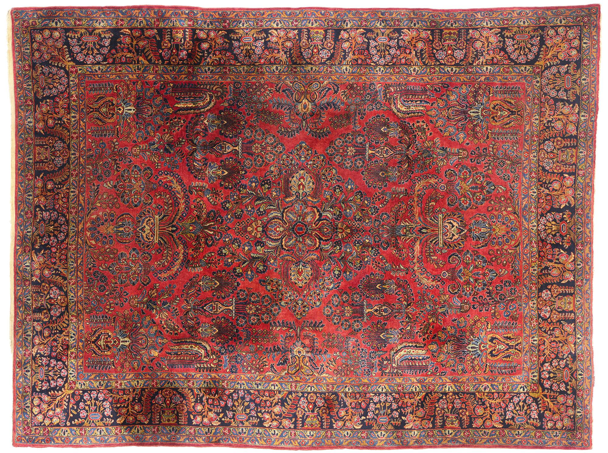 Antique Red Persian Sarouk Rug with Traditional Style For Sale 4