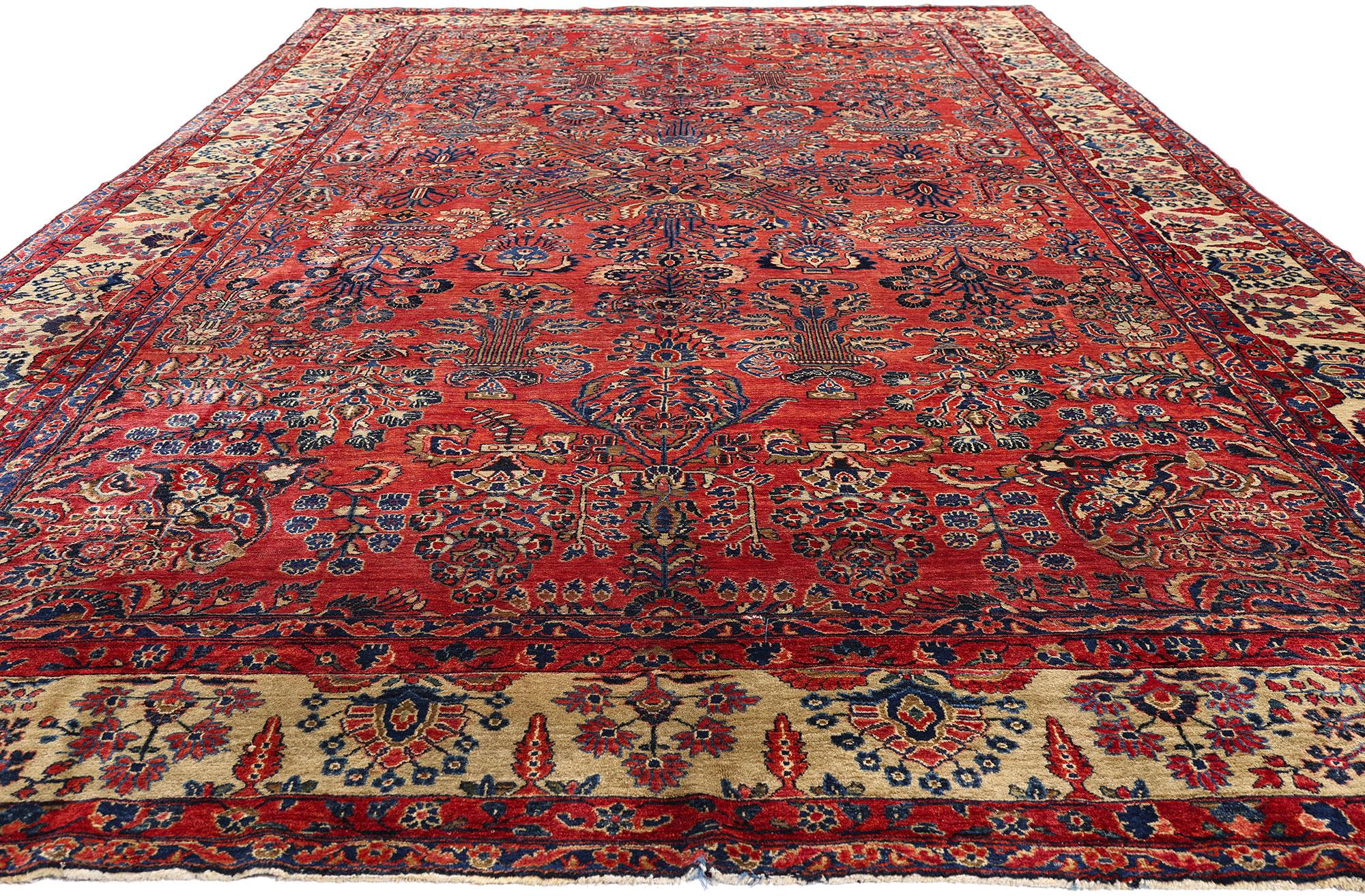 Sarouk Farahan Antique Red Persian Sarouk Rug with Traditional Style For Sale