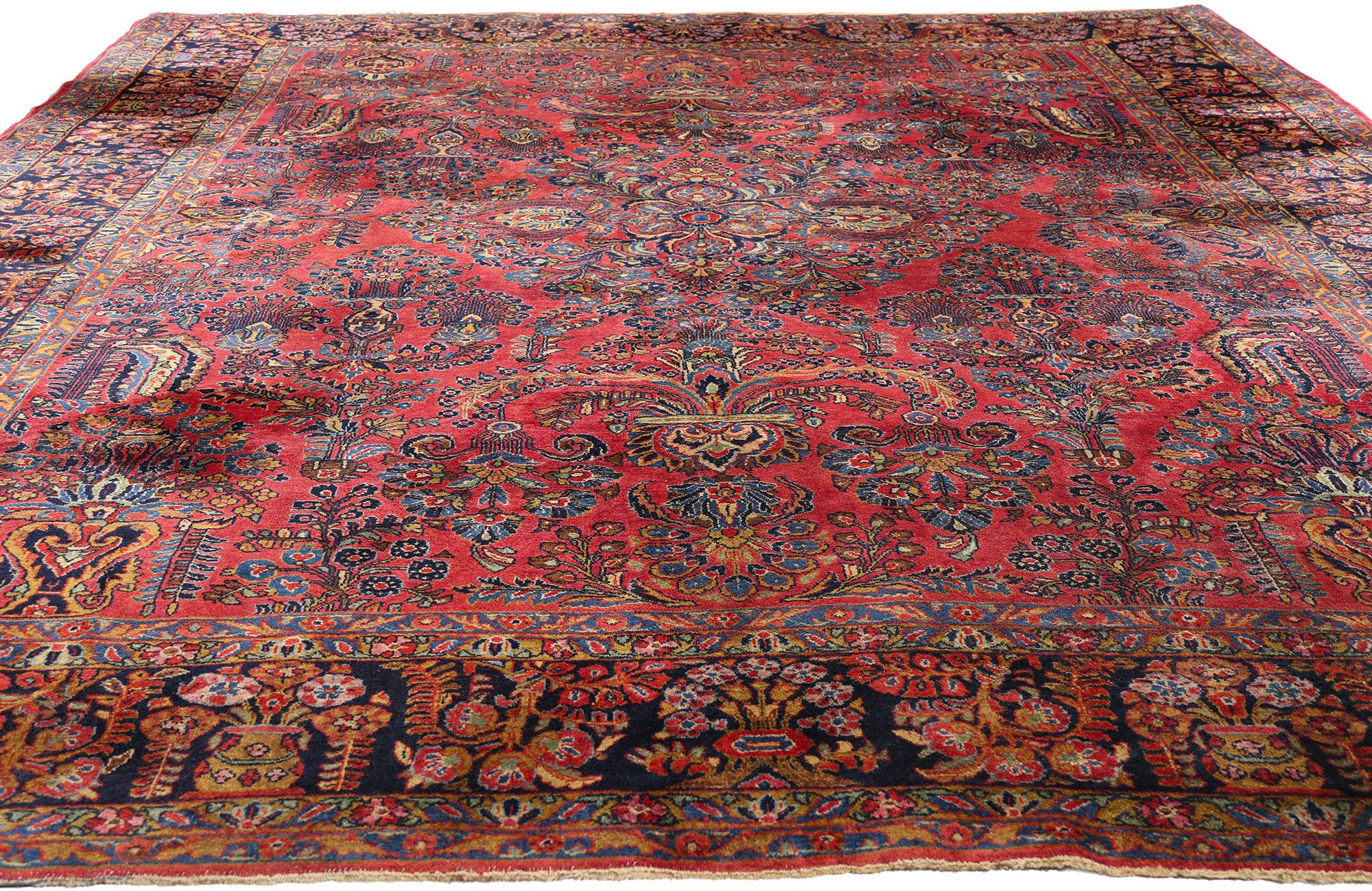 Sarouk Farahan Antique Red Persian Sarouk Rug with Traditional Style For Sale