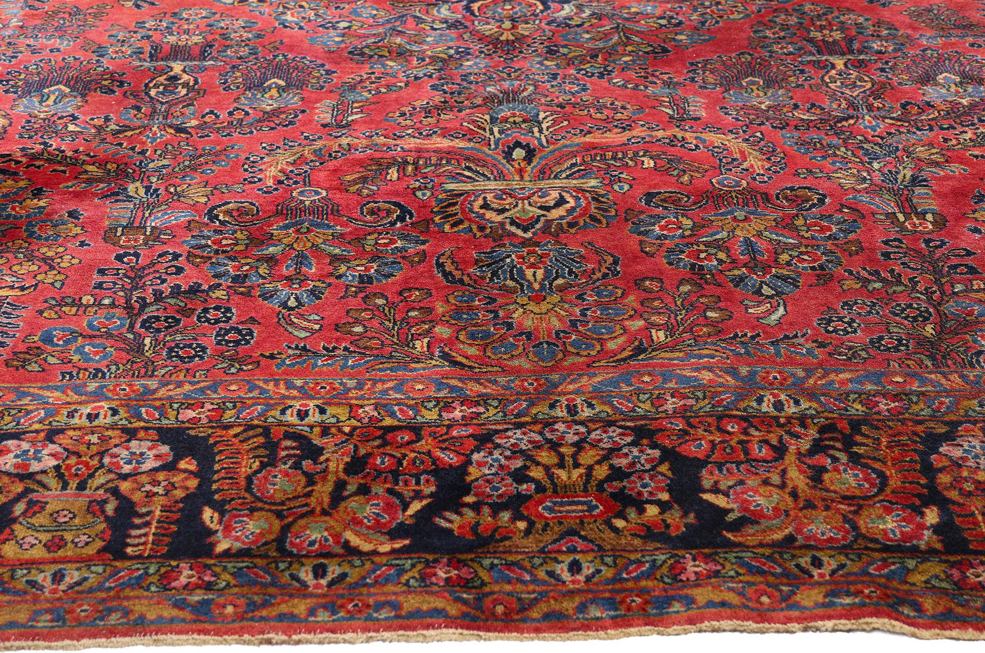 Hand-Knotted Antique Red Persian Sarouk Rug with Traditional Style For Sale