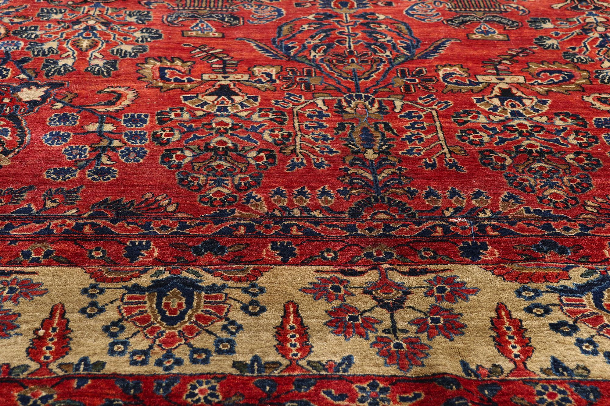 Antique Red Persian Sarouk Rug with Traditional Style In Good Condition For Sale In Dallas, TX