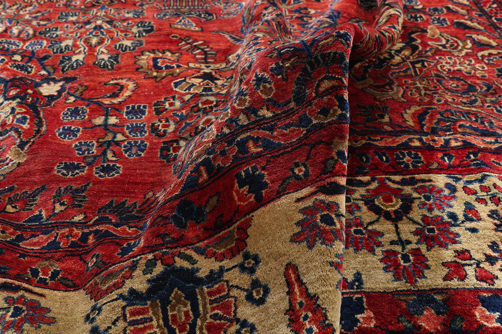 20th Century Antique Red Persian Sarouk Rug with Traditional Style For Sale