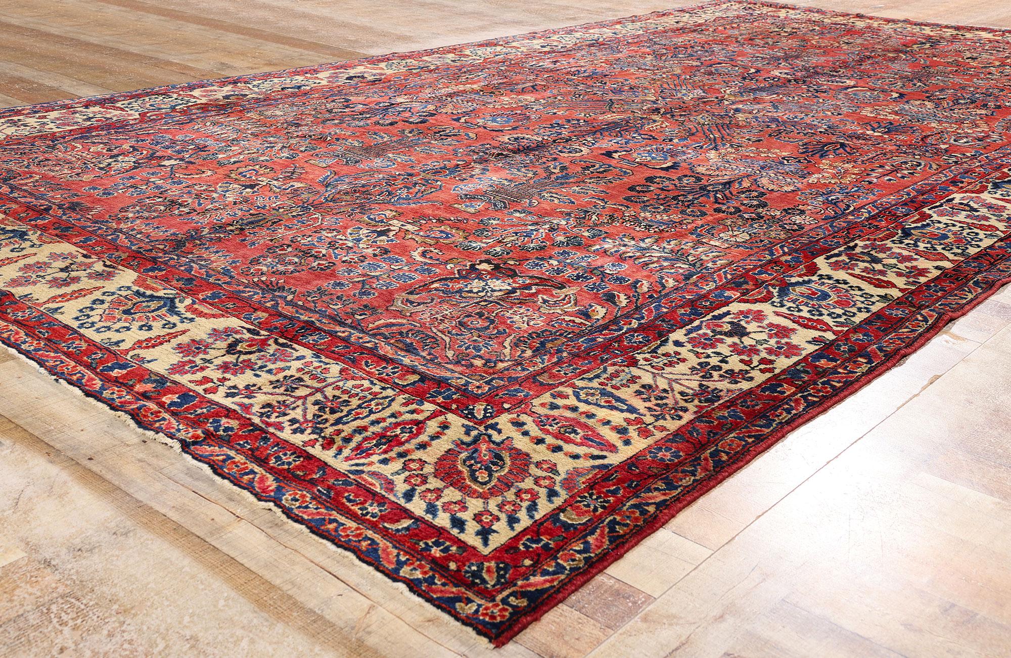 Antique Red Persian Sarouk Rug with Traditional Style For Sale 1