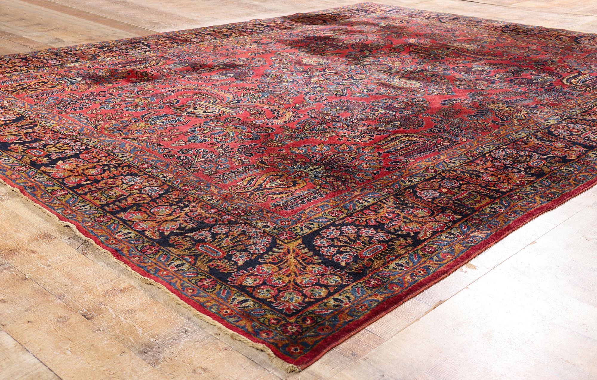Antique Red Persian Sarouk Rug with Traditional Style For Sale 1