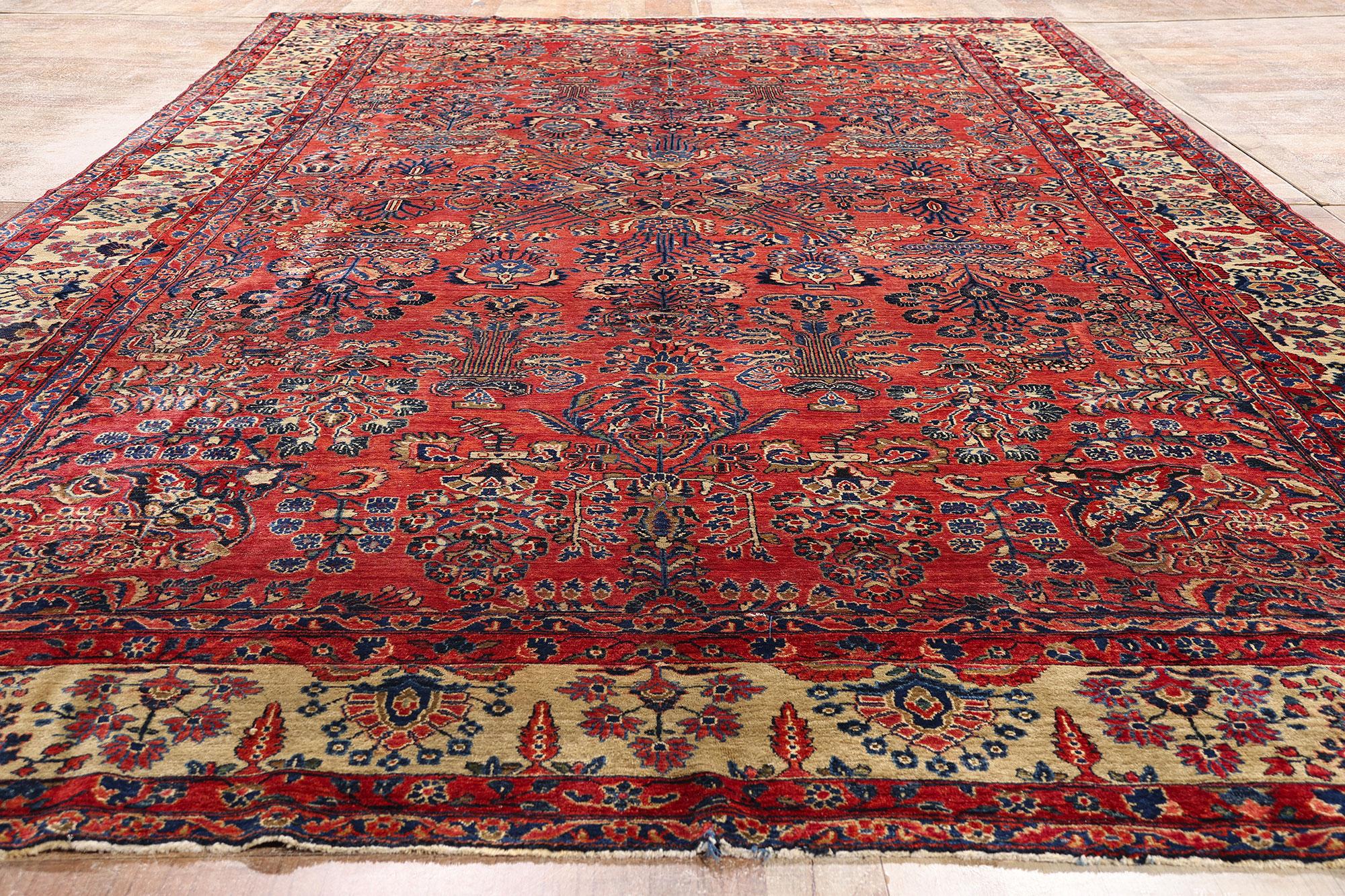 Antique Red Persian Sarouk Rug with Traditional Style For Sale 2