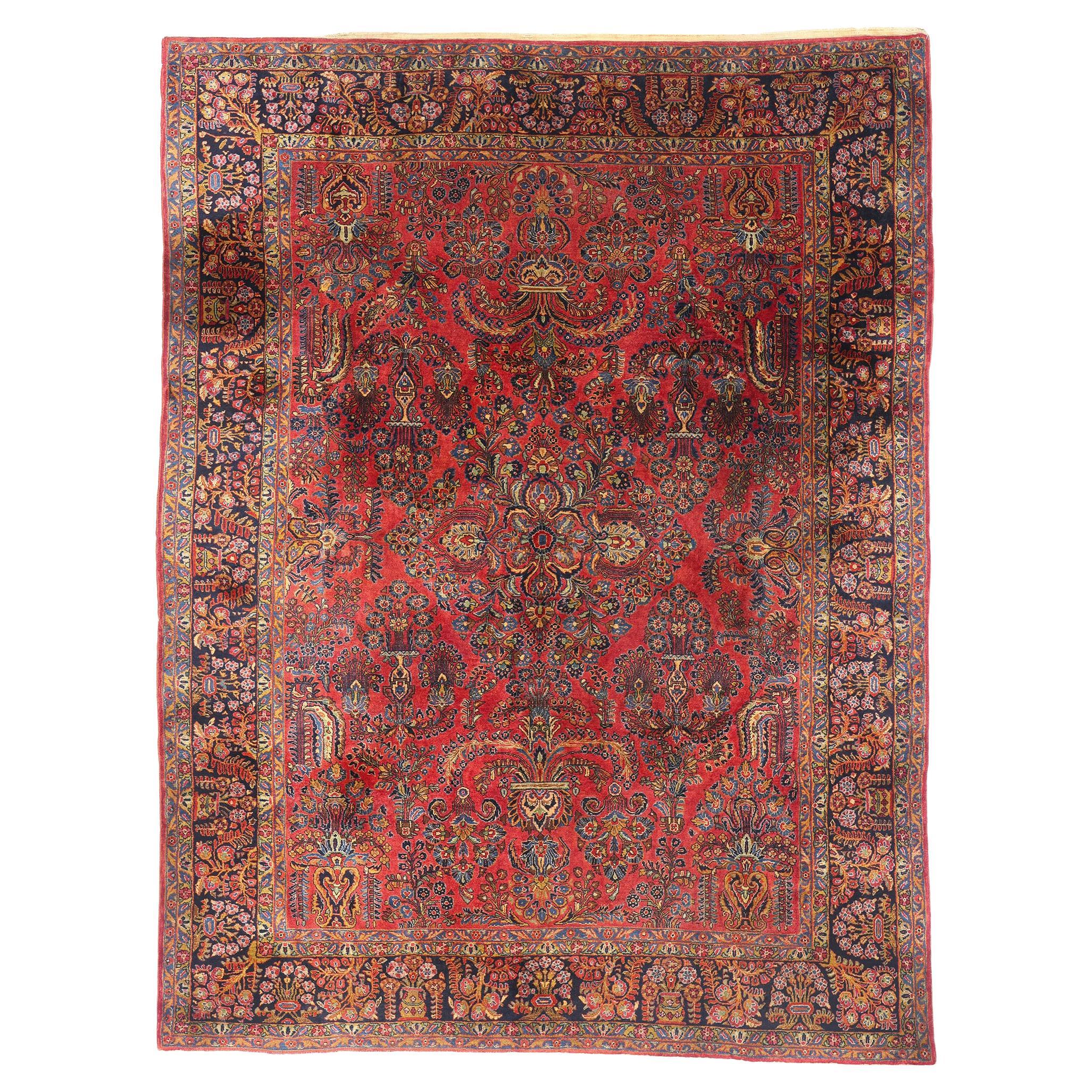 Antique Red Persian Sarouk Rug with Traditional Style