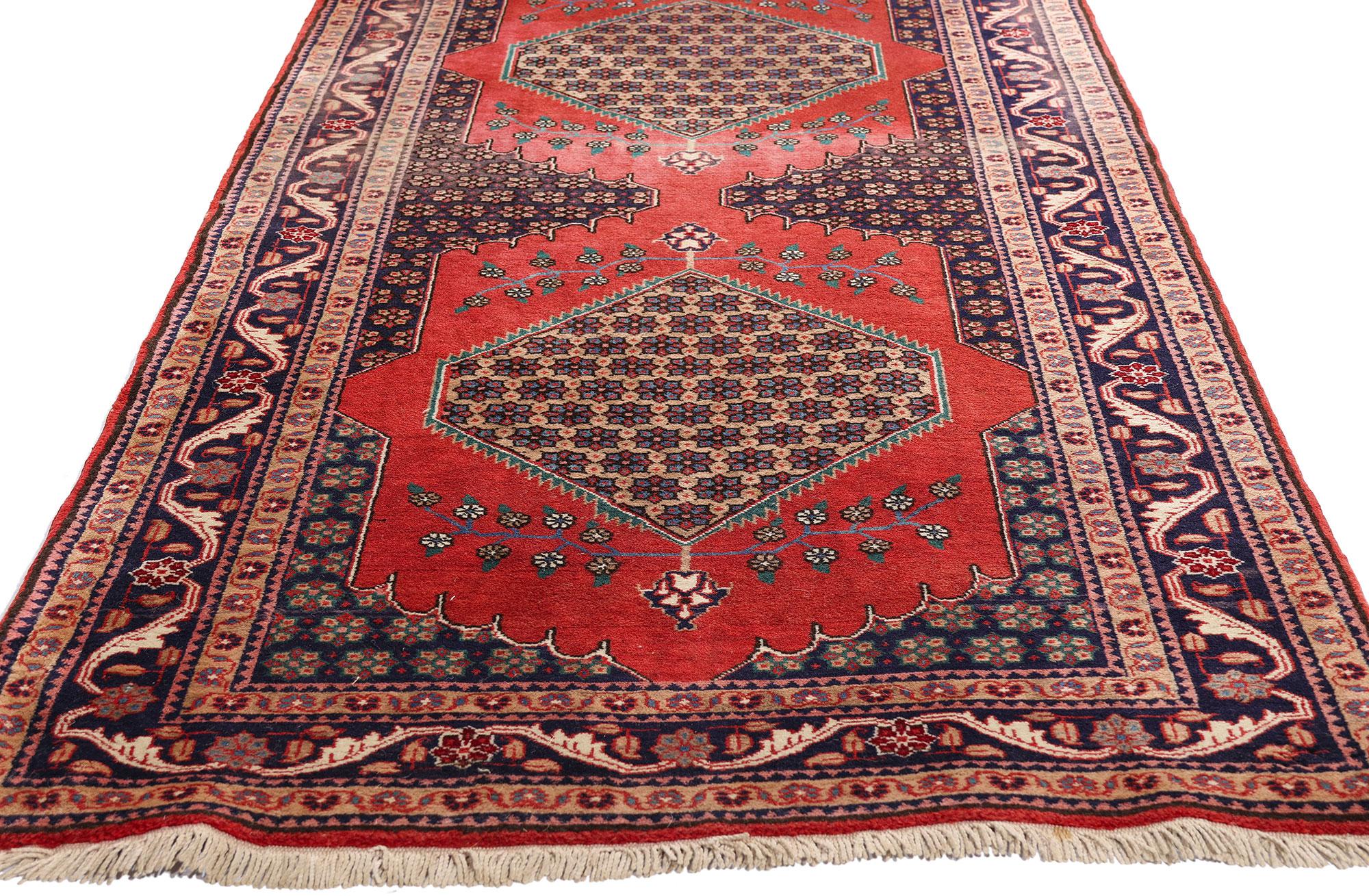 Hand-Knotted Antique Red Persian Senneh Rug with Modern Style For Sale