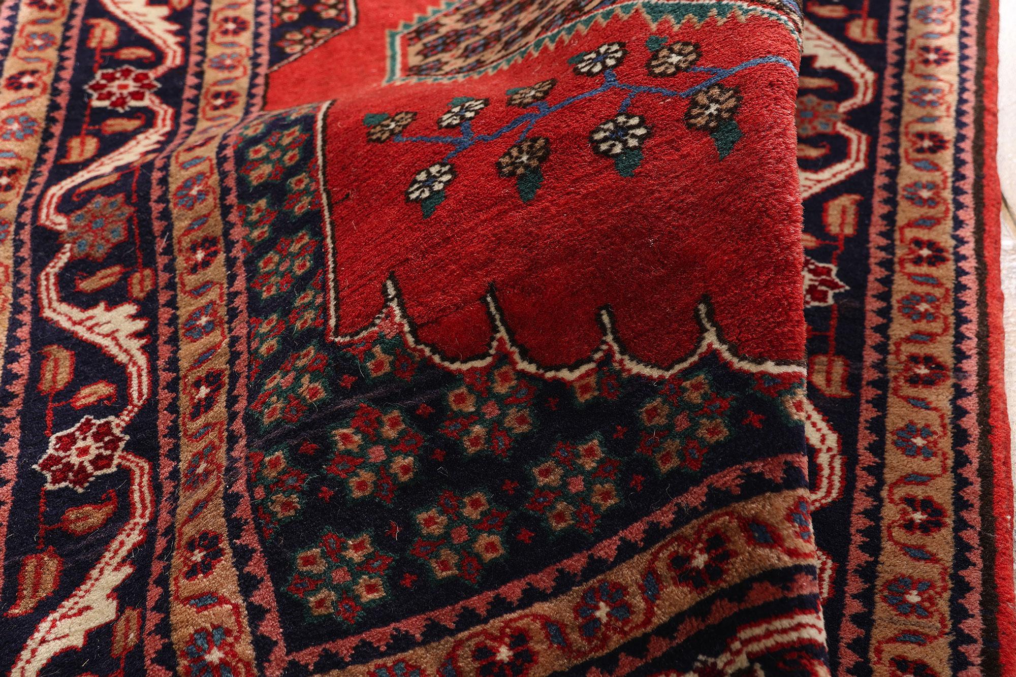 20th Century Antique Red Persian Senneh Rug with Modern Style For Sale