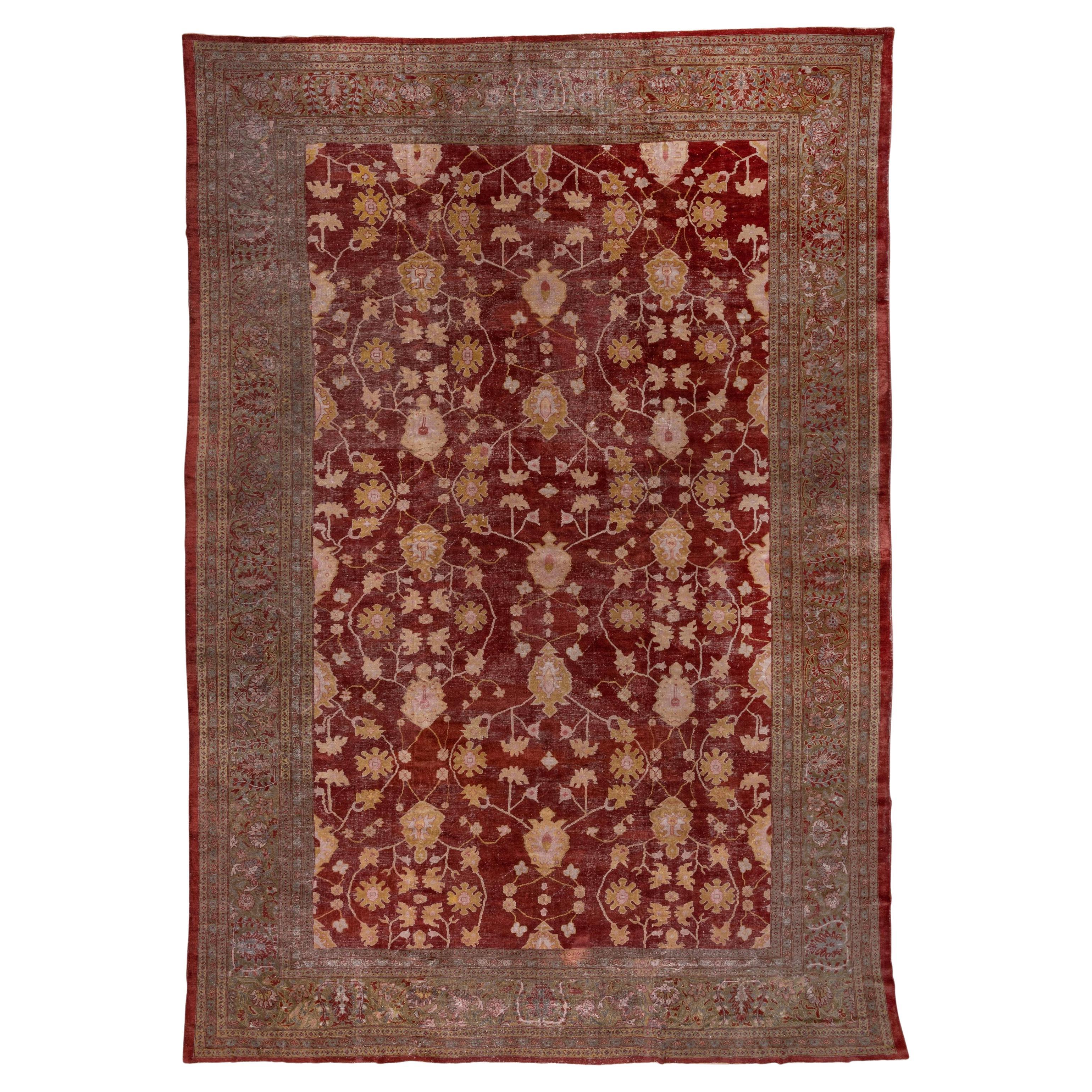 Tapis de manoir persan ancien rouge de Sultanabad, vers 1910