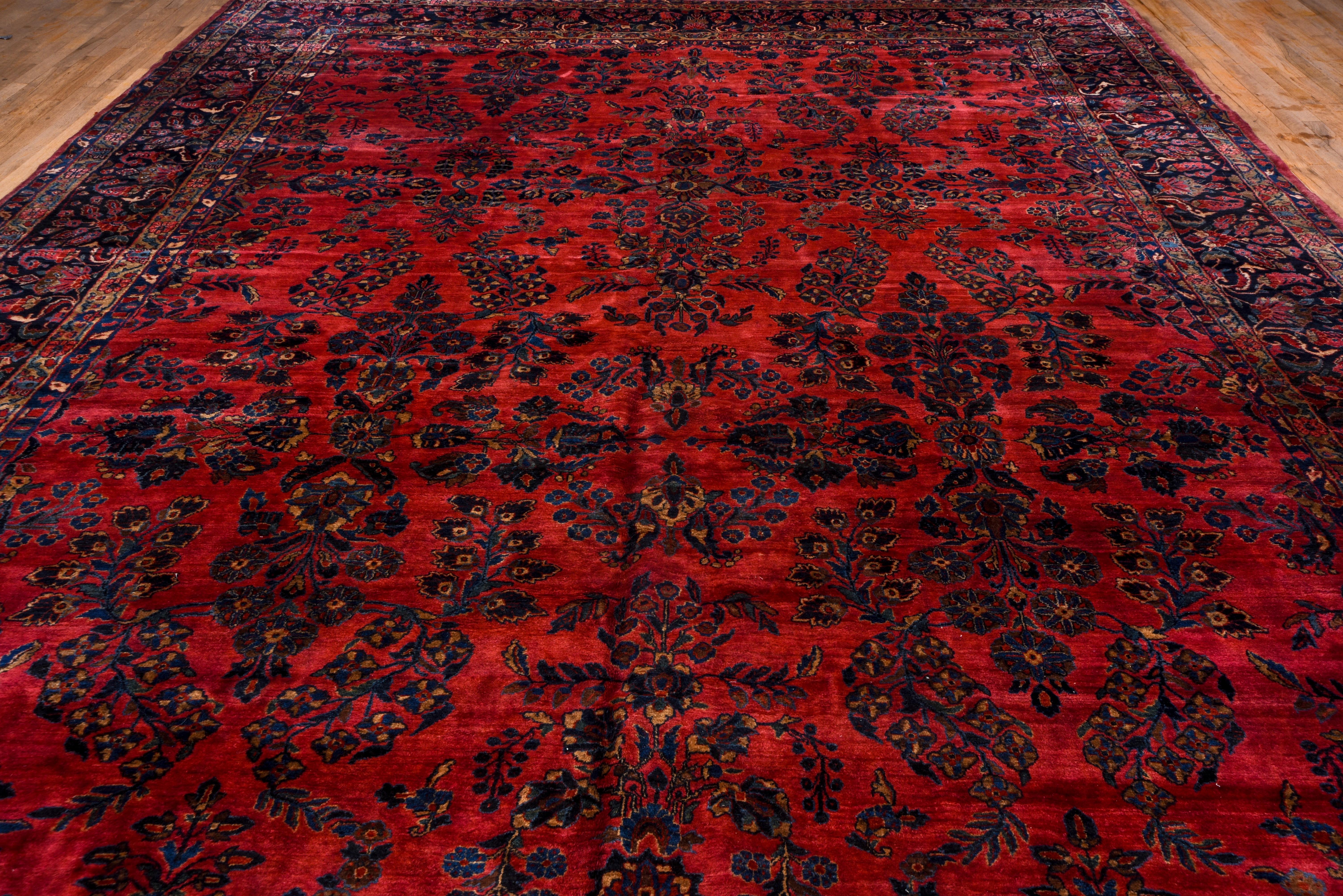 Hand-Knotted Antique Red Sarouk Carpet, Excellent Condition For Sale