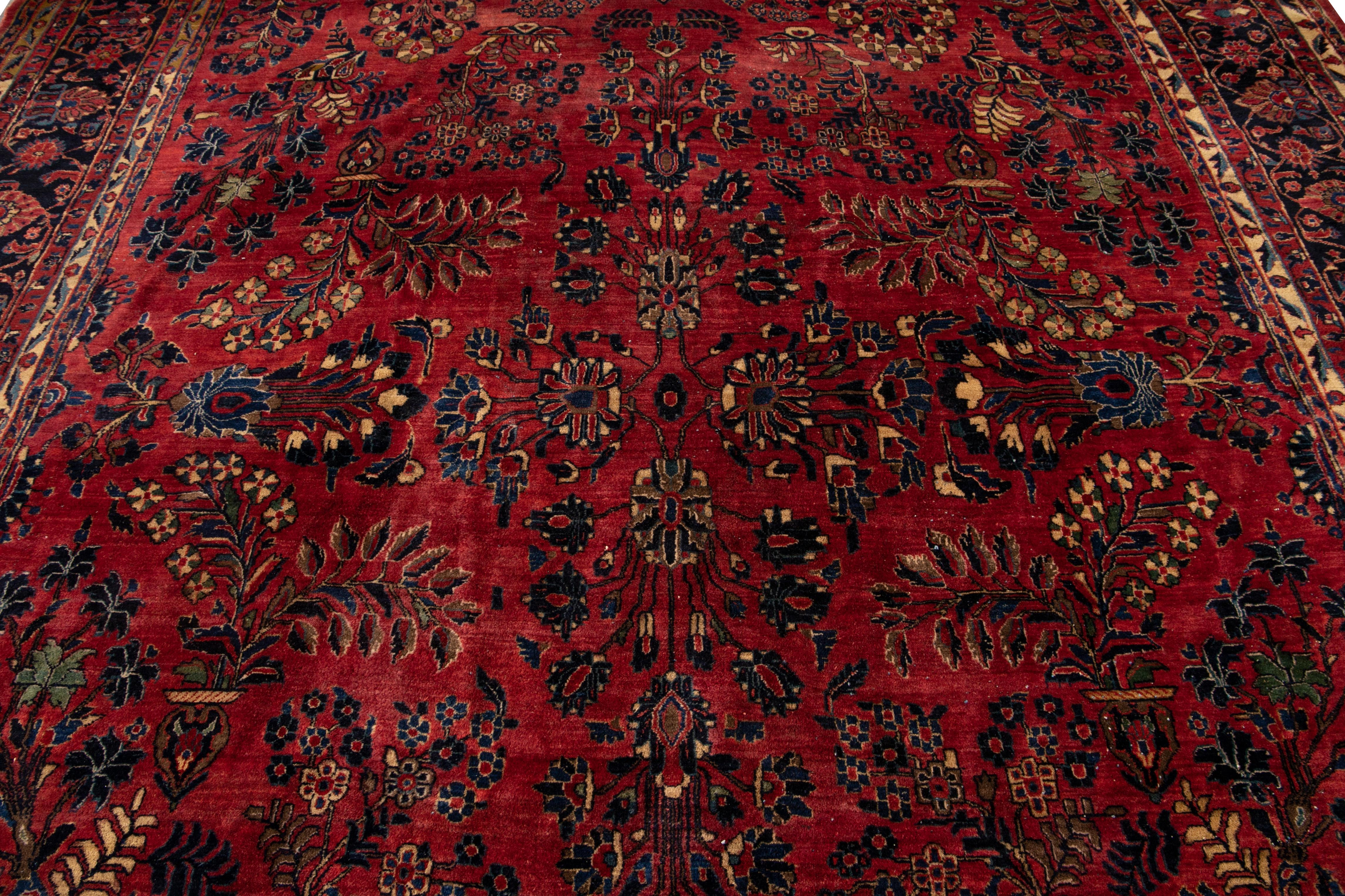 Antique Red Sarouk Farahan Persian Oversize Wool Rug For Sale 5