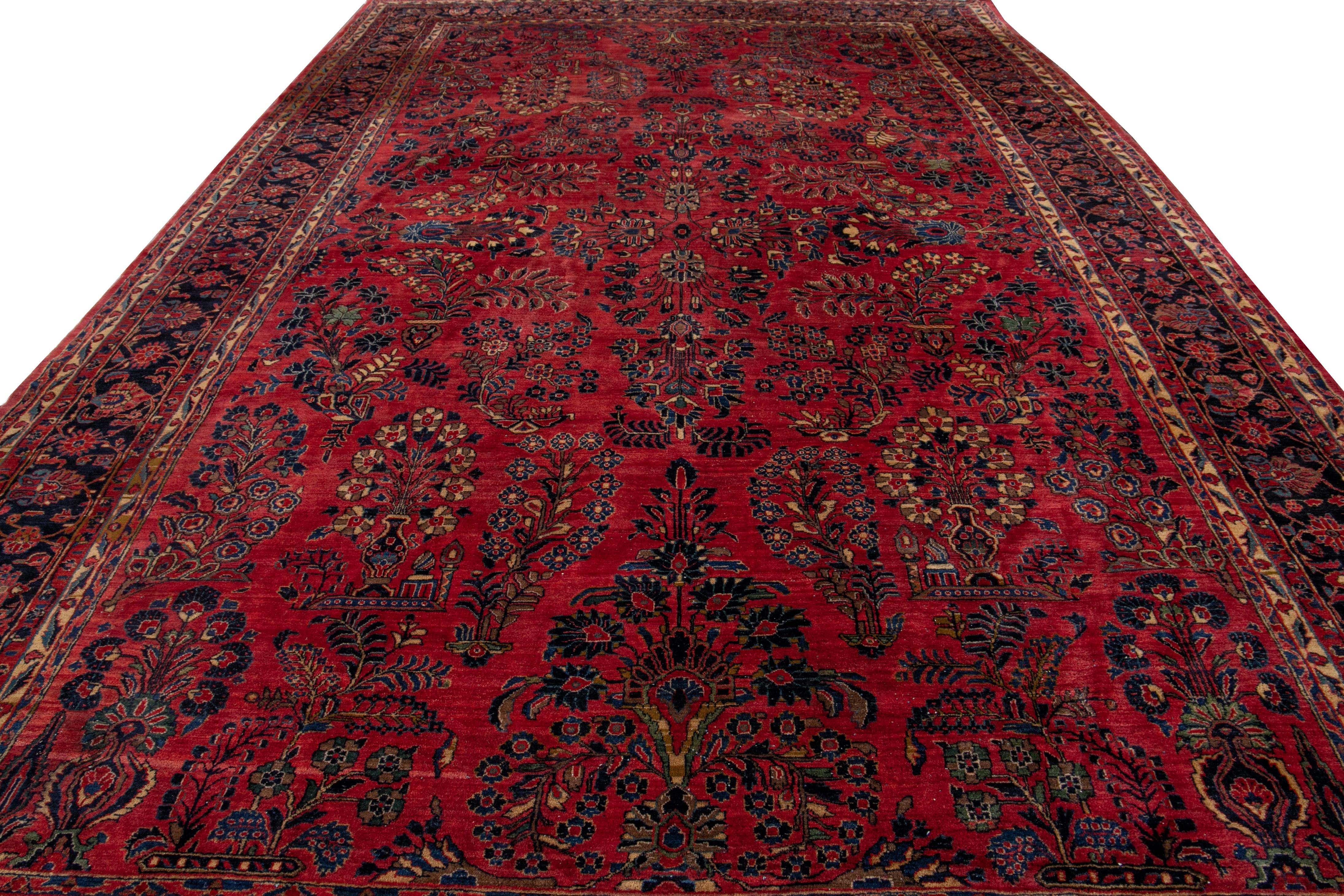 Hand-Knotted Antique Red Sarouk Farahan Persian Oversize Wool Rug For Sale