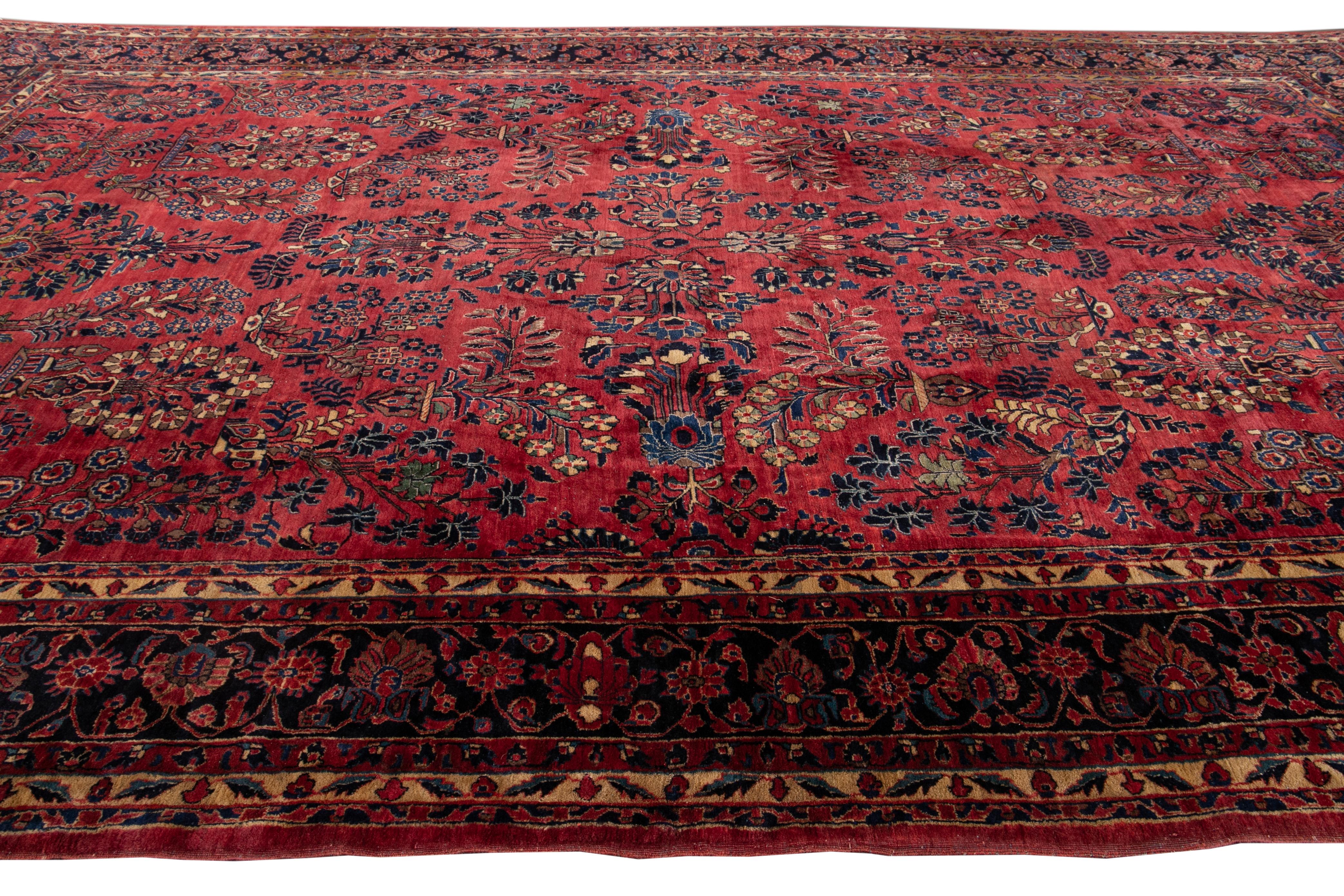 Antique Red Sarouk Farahan Persian Oversize Wool Rug For Sale 2