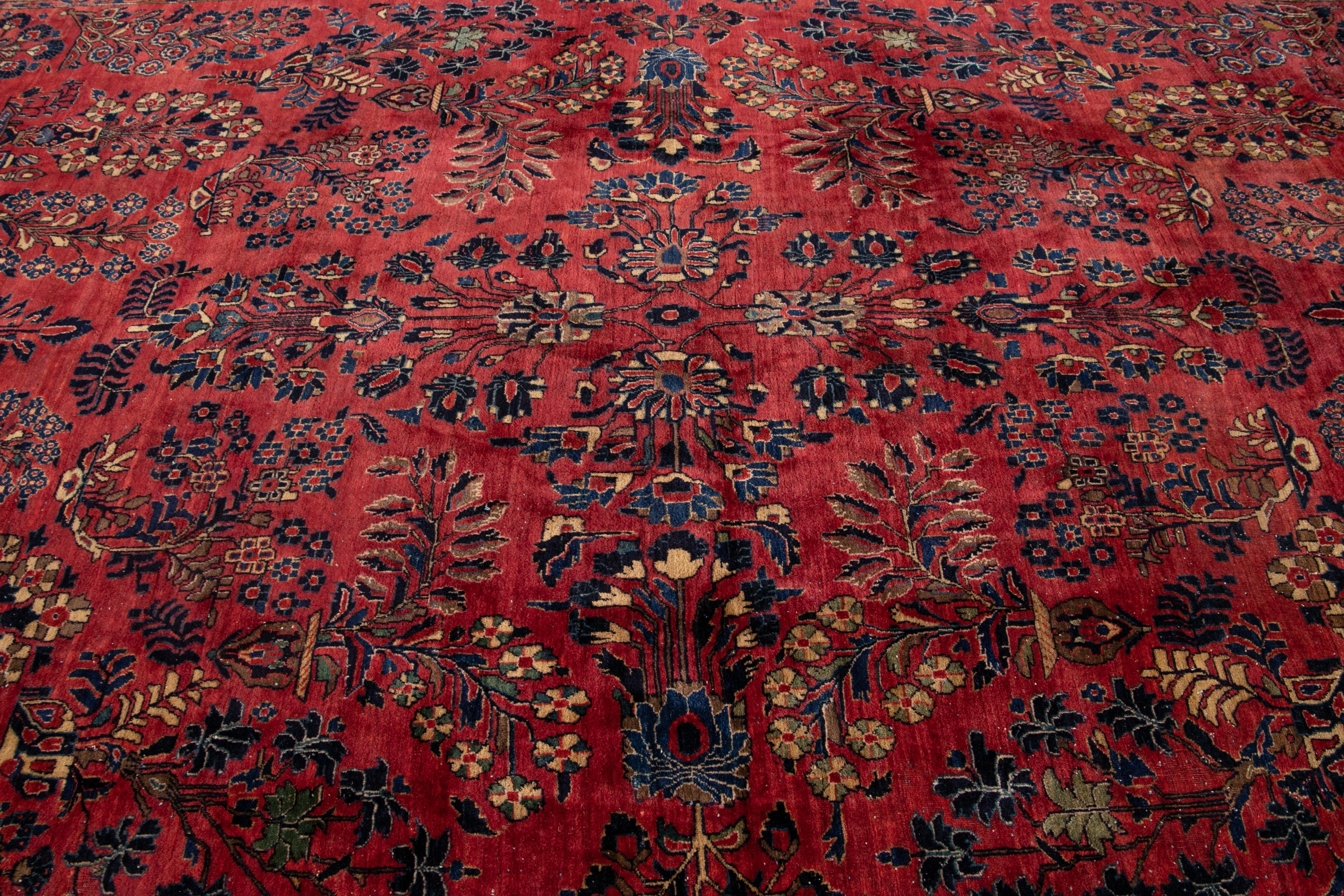 Antique Red Sarouk Farahan Persian Oversize Wool Rug For Sale 3