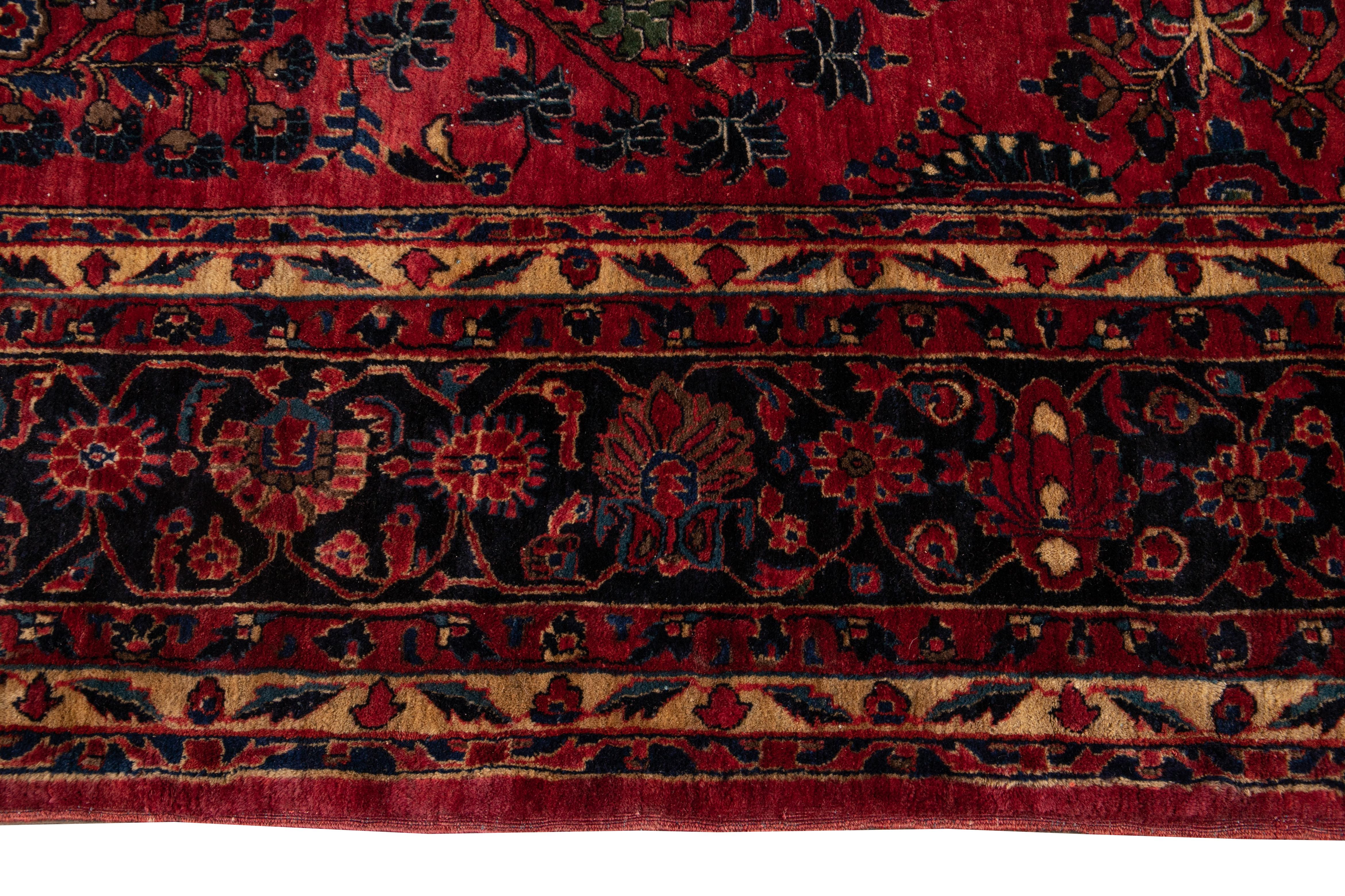 Antique Red Sarouk Farahan Persian Oversize Wool Rug For Sale 4