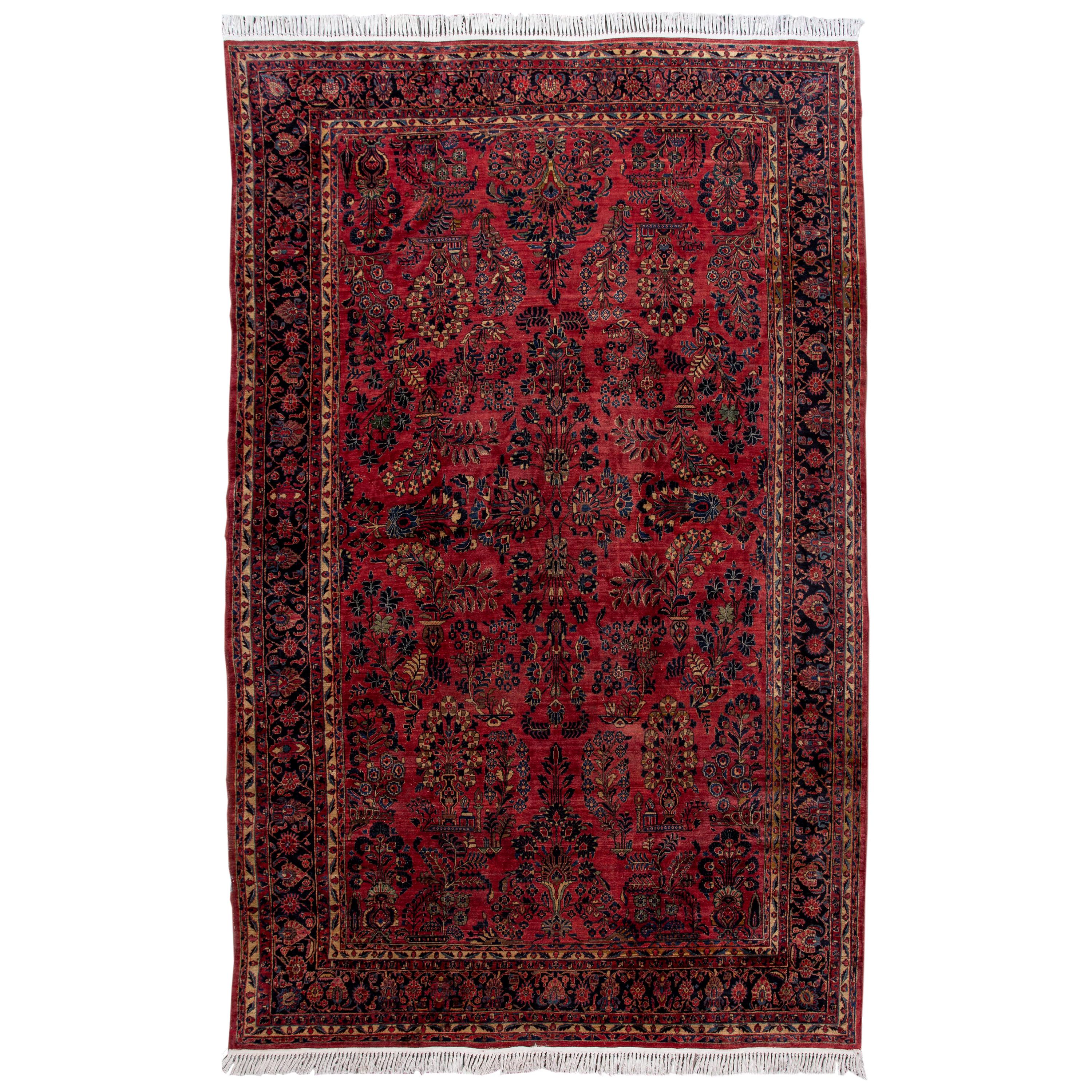 Antique tapis en laine rouge Sarouk Farahan persan surdimensionné