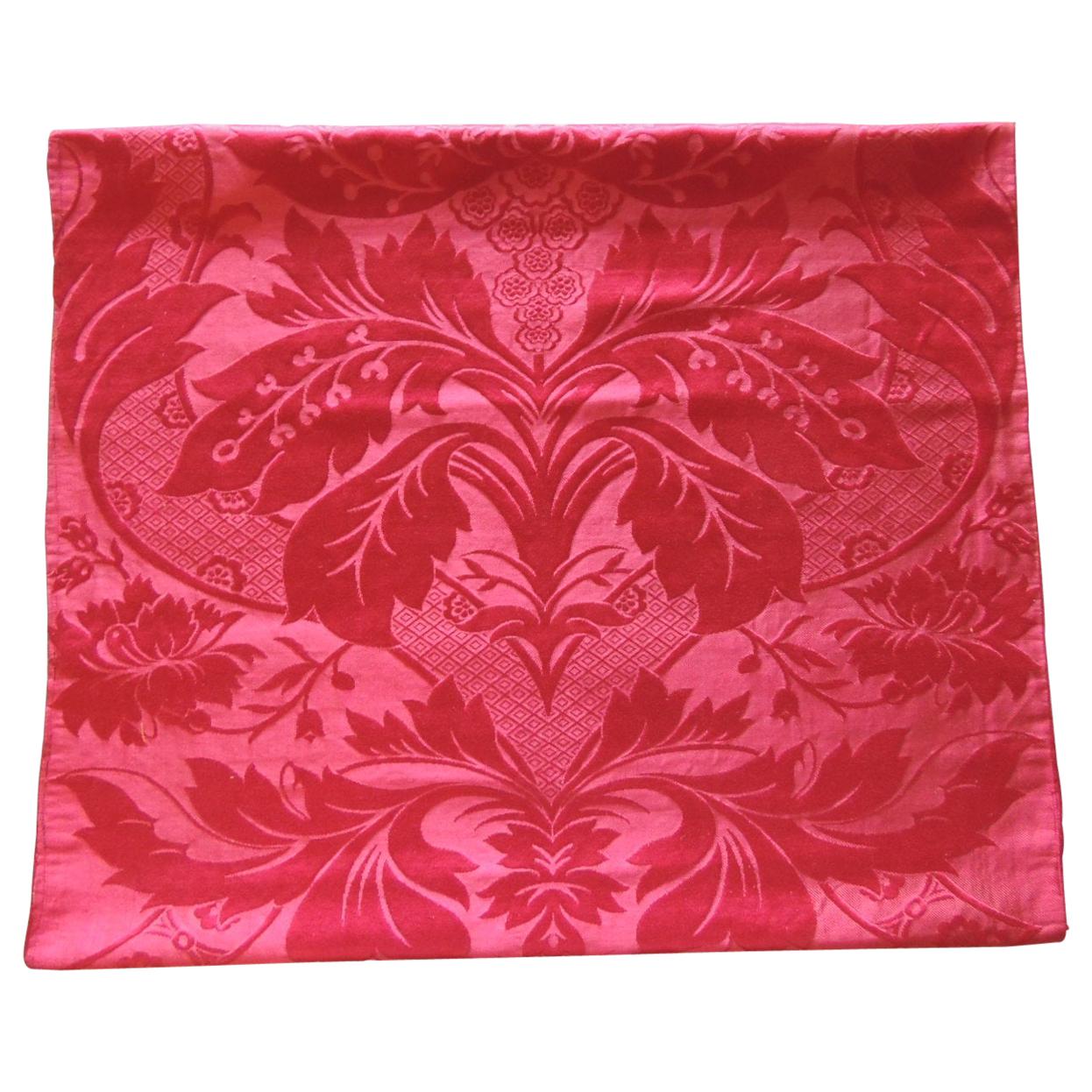 Antique Red Silk Damask Textile Panel