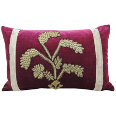 Antique Red Silk Velvet Applique Bolster Decorative Pillow