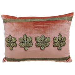 Used Orange Silk Velvet Applique Bolster Decorative Pillow