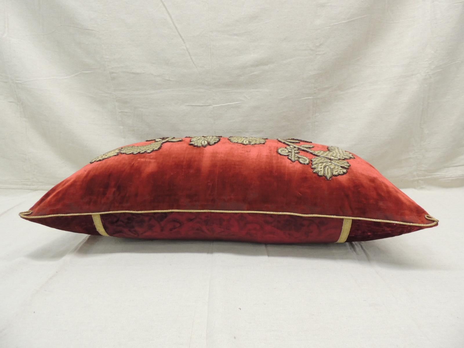 Antique Burnt Orange Silk Velvet Applique Long Bolster Decorative