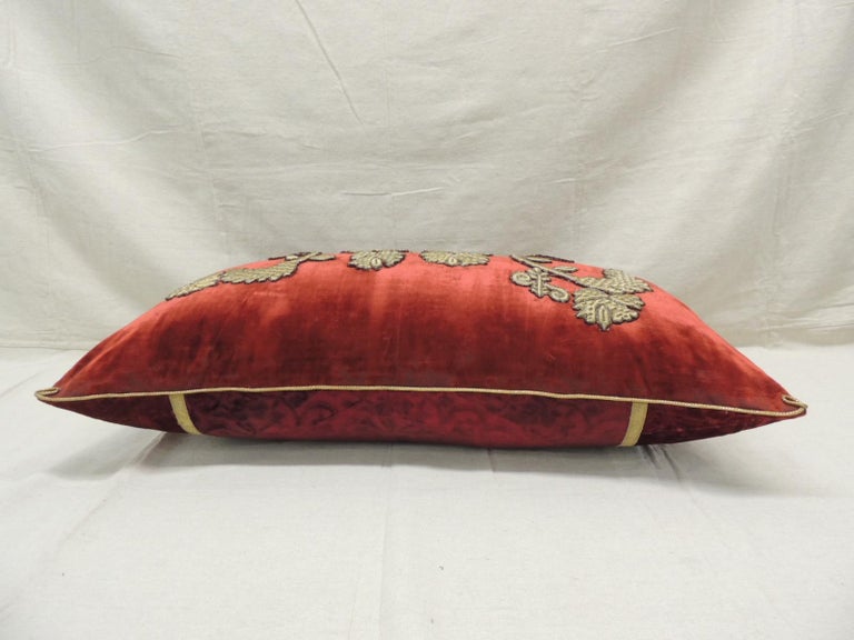 Antique Burnt Orange Silk Velvet Applique Long Bolster Decorative