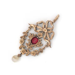 Antique Red Spinel Diamond and Ruby Pendant