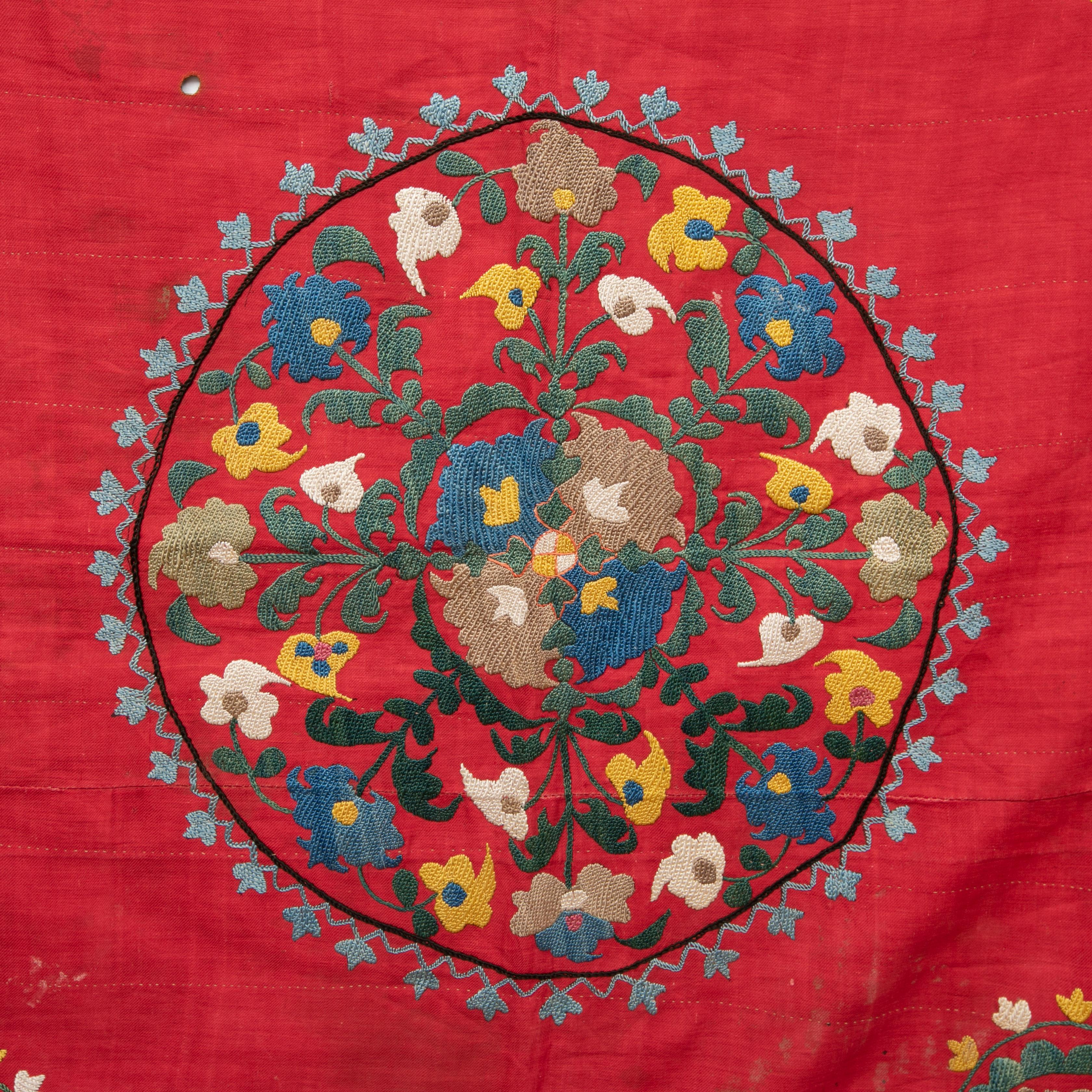 Embroidered Antique Red Suzani from Tashkent, Uzbekistan For Sale