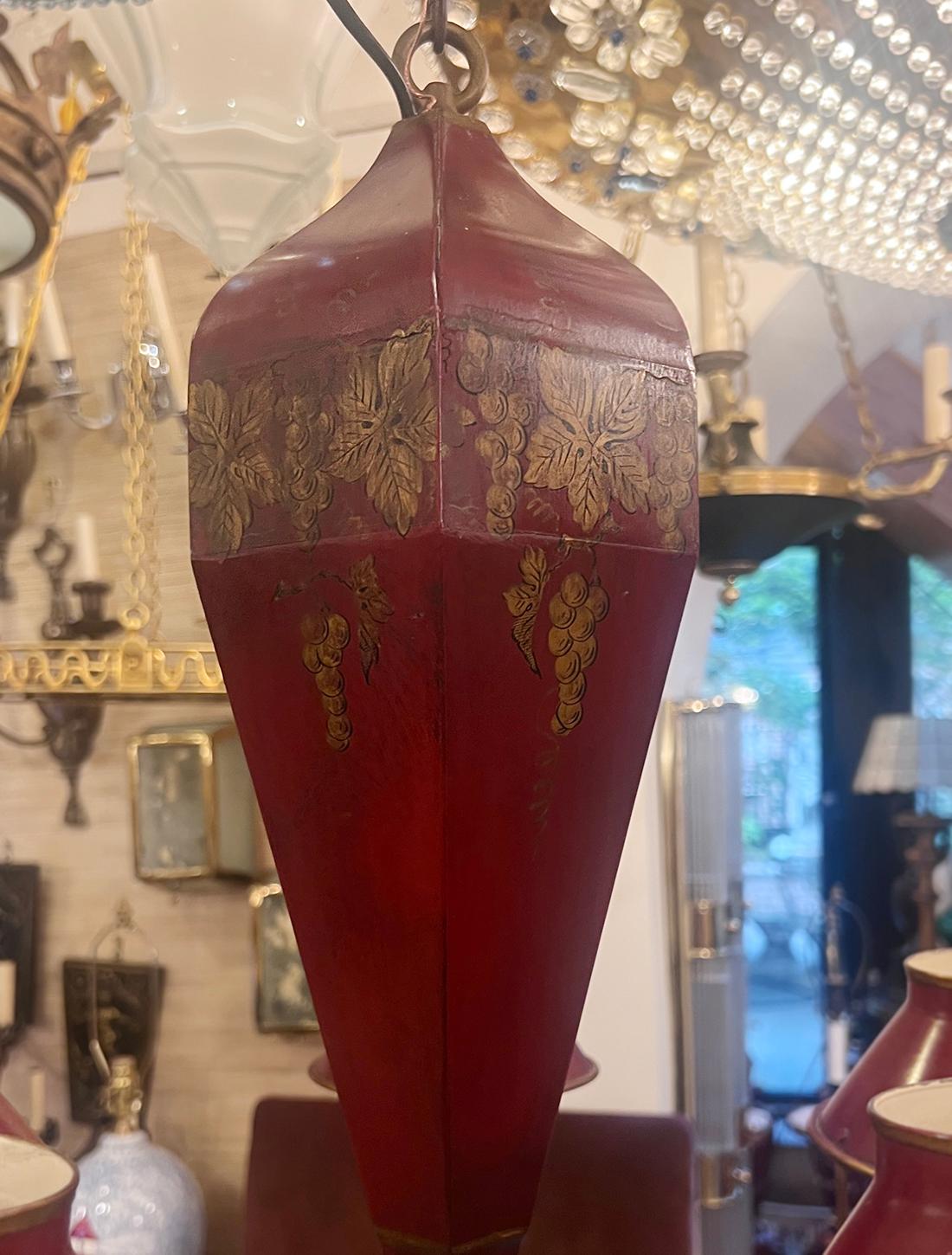 French Antique Red Tole Chandelier For Sale