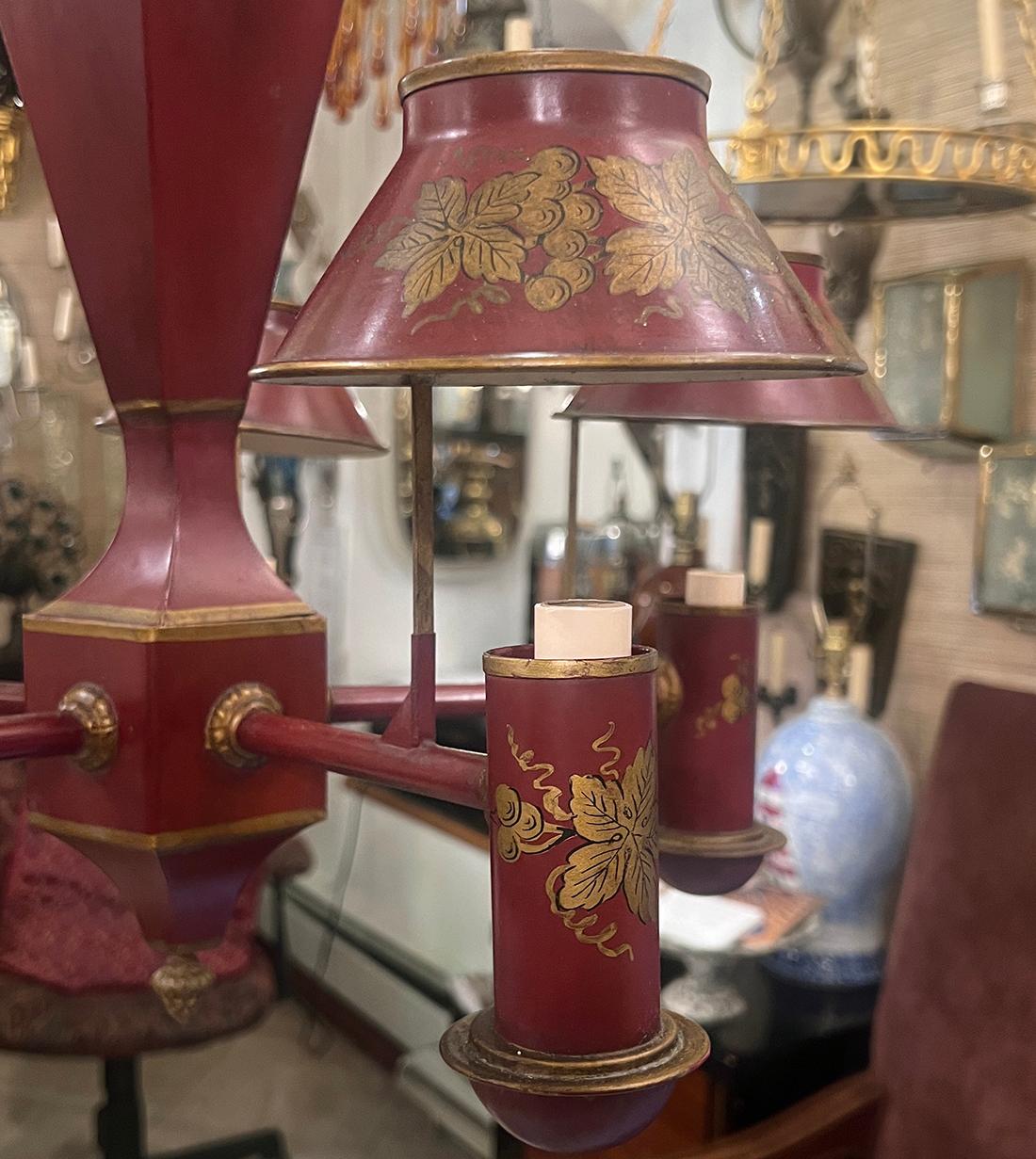 Painted Antique Red Tole Chandelier For Sale