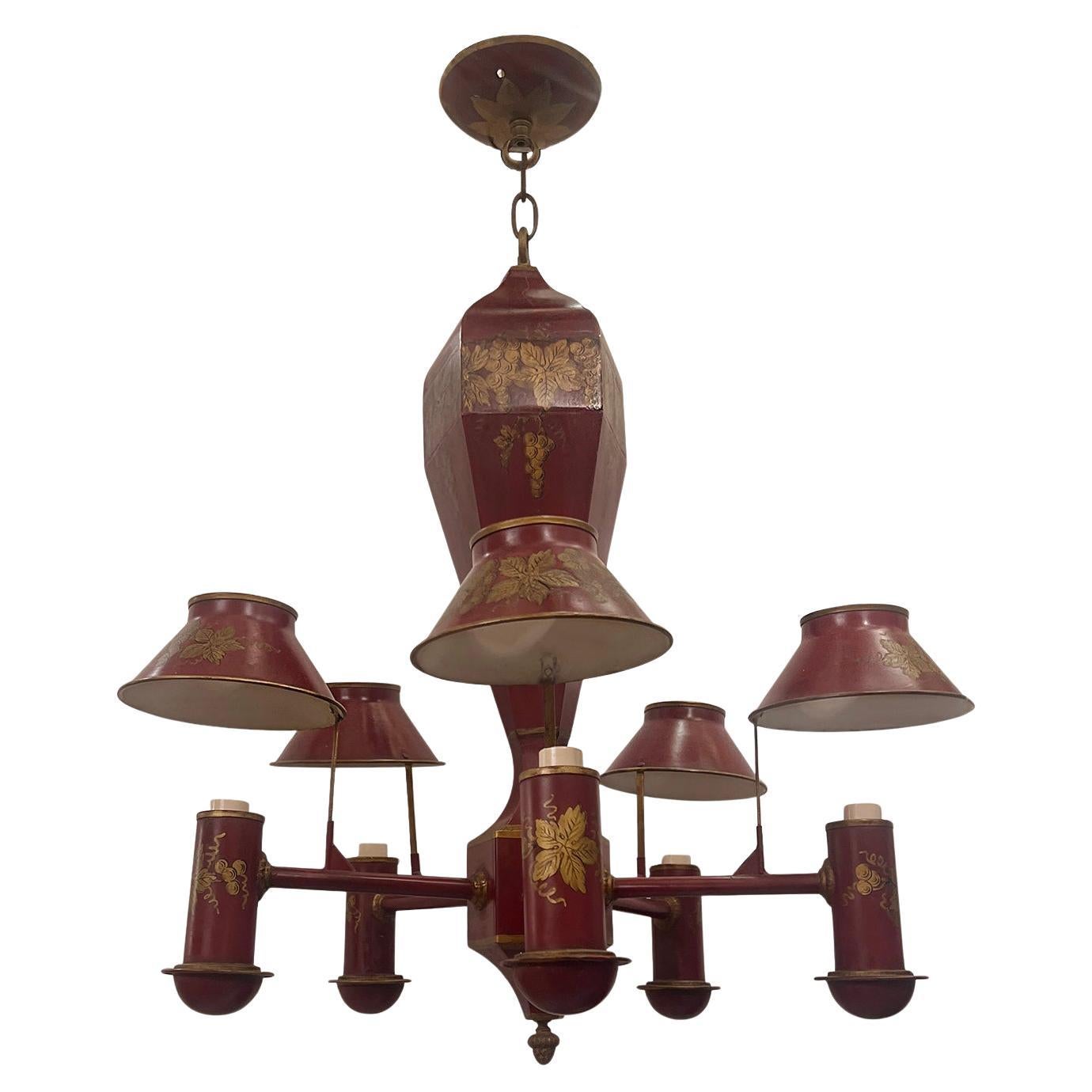 Antique Red Tole Chandelier