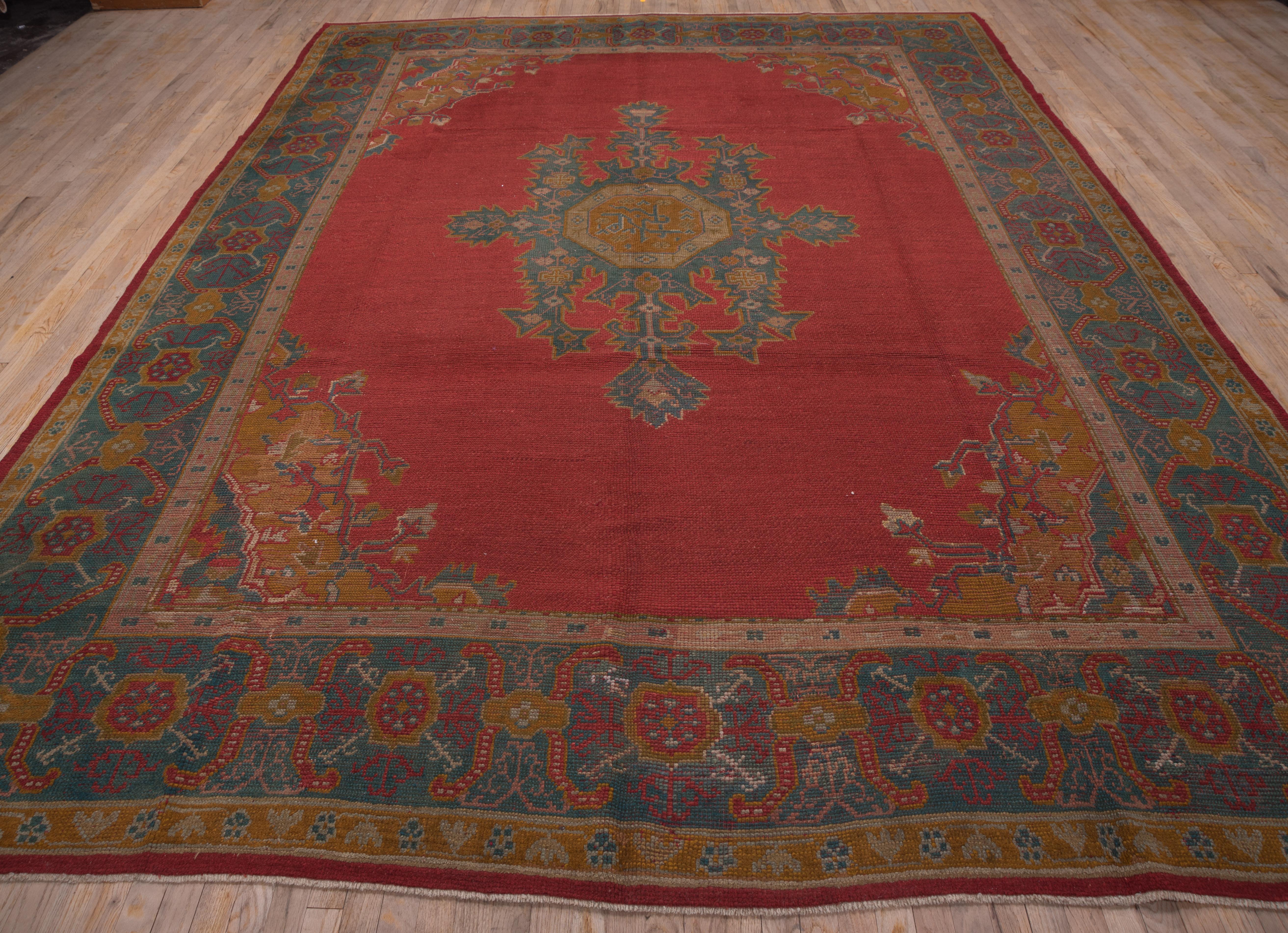 Early 20th Century Antique Red Turkish Oushak Carpet For Sale
